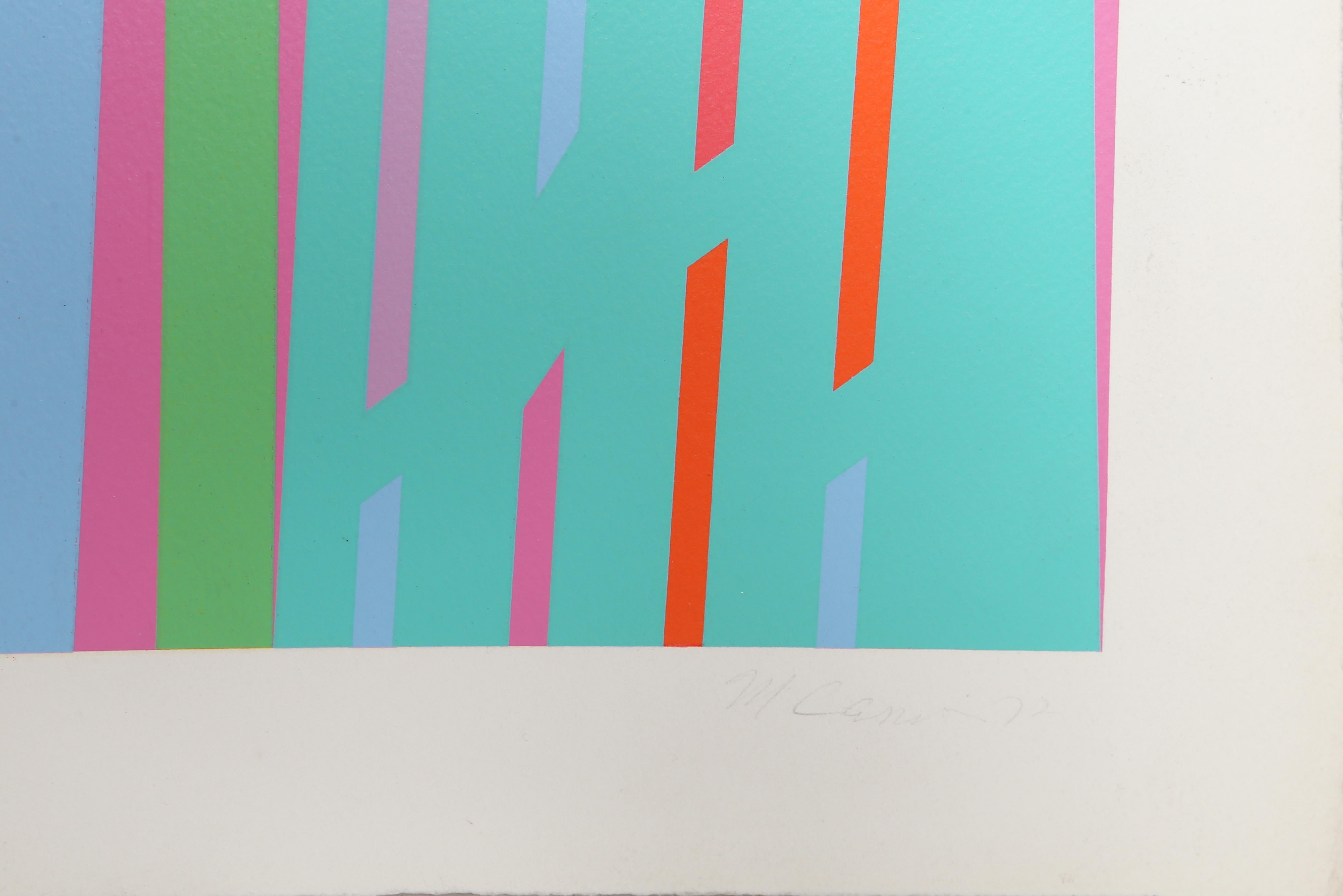 Colorful Striped Abstract Silkscreen by Martin Canin 1972 For Sale 2