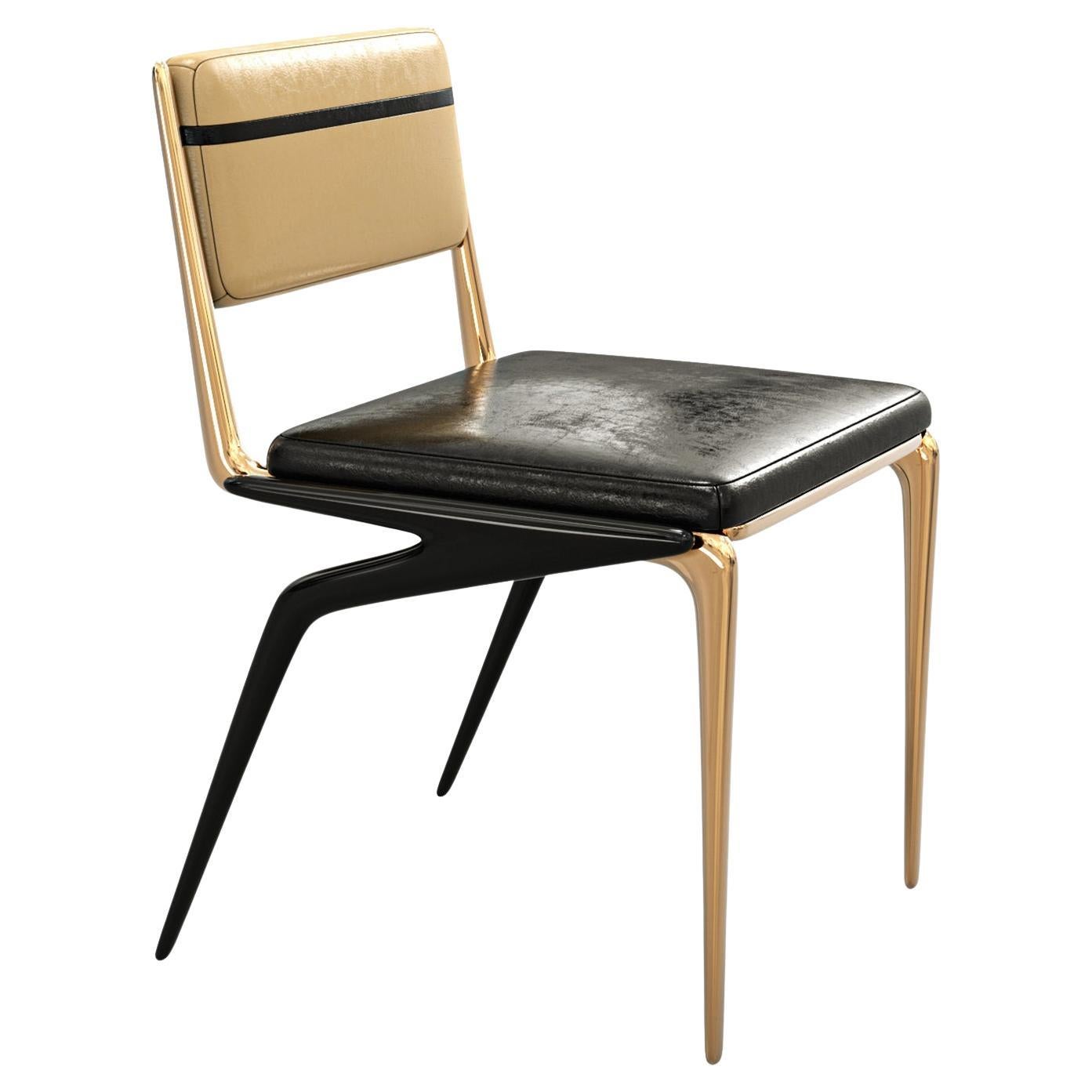 "Martin" Chair, Set of Eight, with Bronze & Stainless Steel, Leather, Istanbul