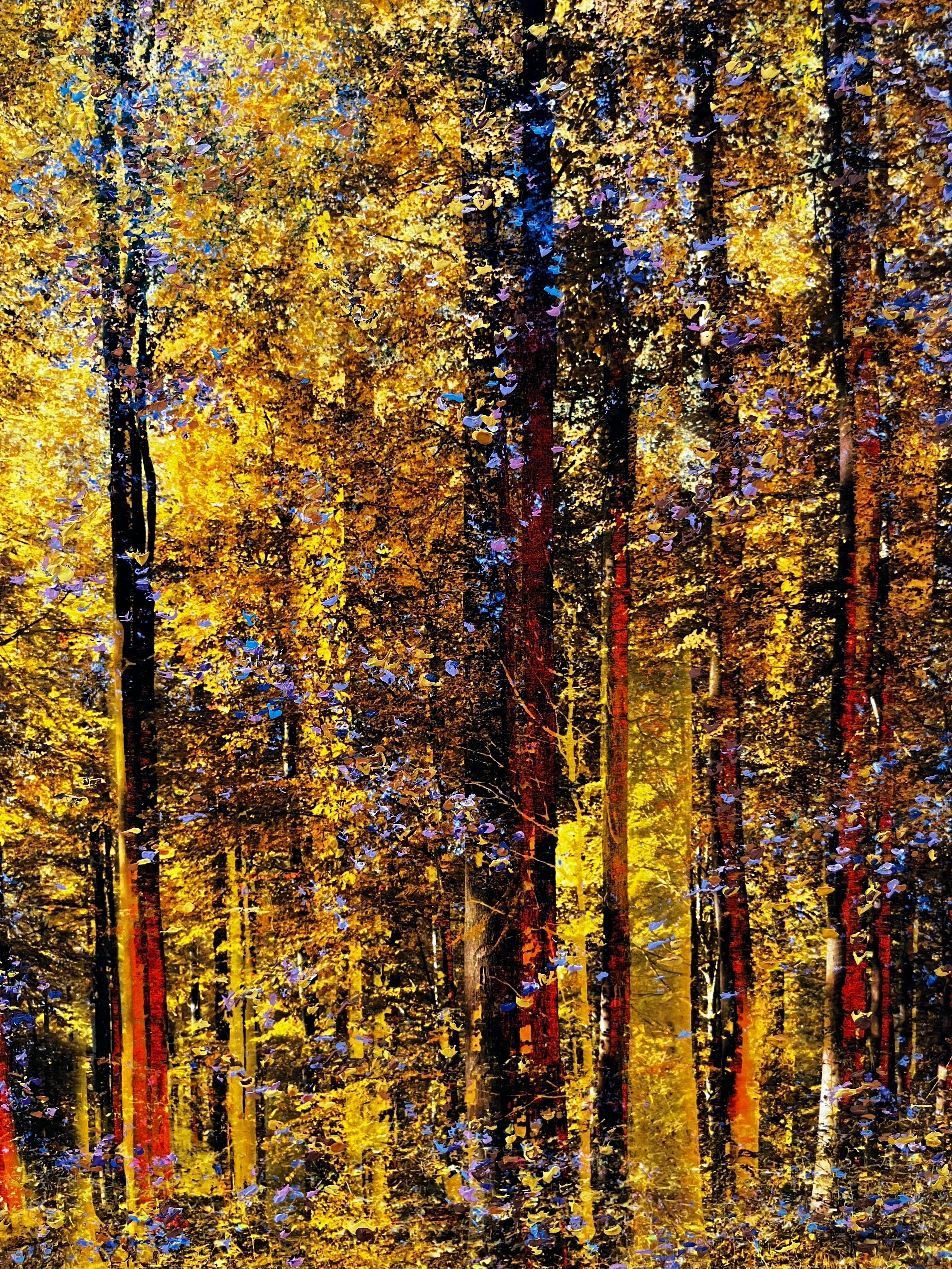 'Dreams' Unique Artwork of a Forest in Yellow, Pink, Purple, Blue, Trees For Sale 3