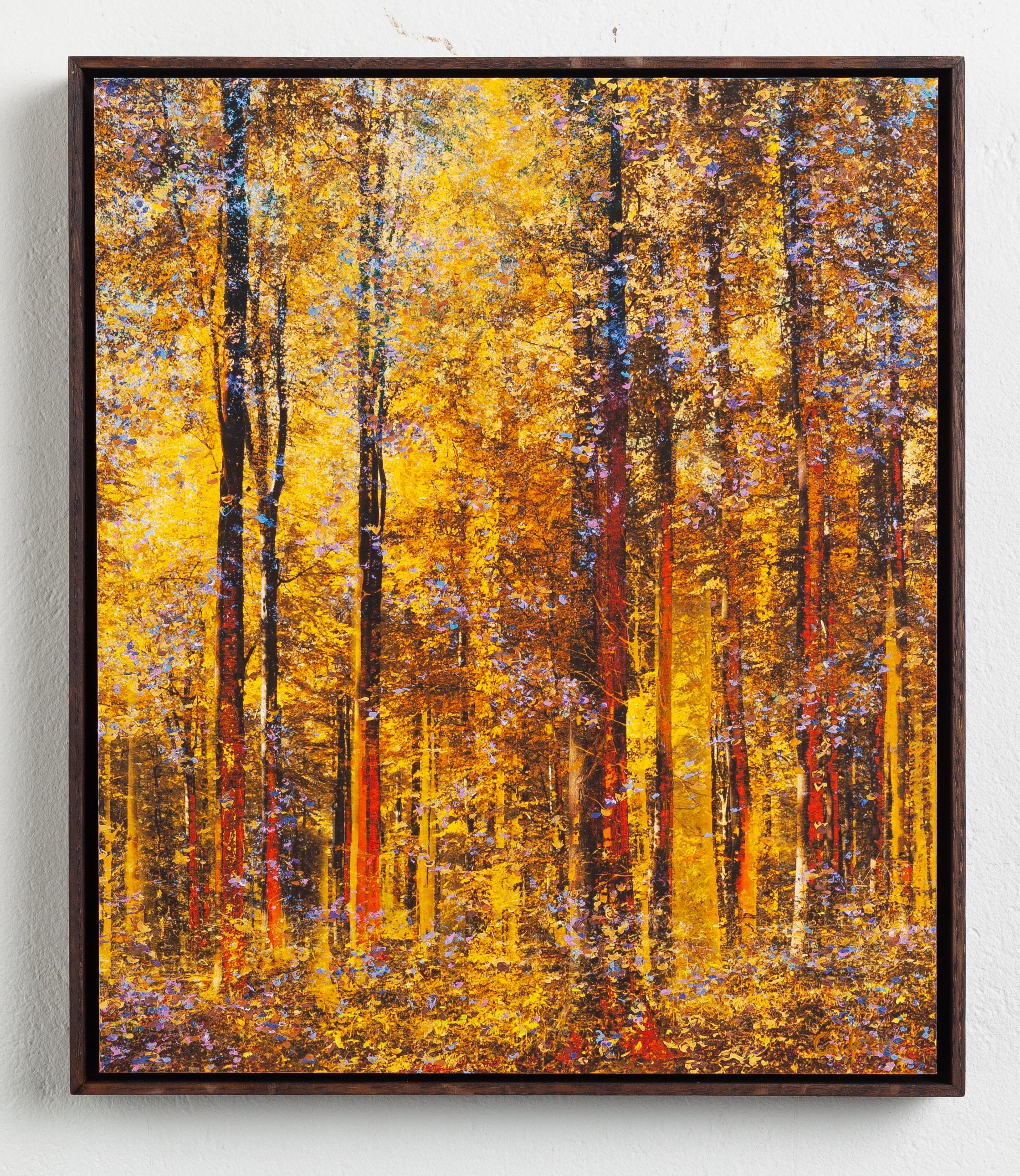 'Dreams' Unique Artwork of a Forest in Yellow, Pink, Purple, Blue, Trees - Mixed Media Art by Martin Coiffier