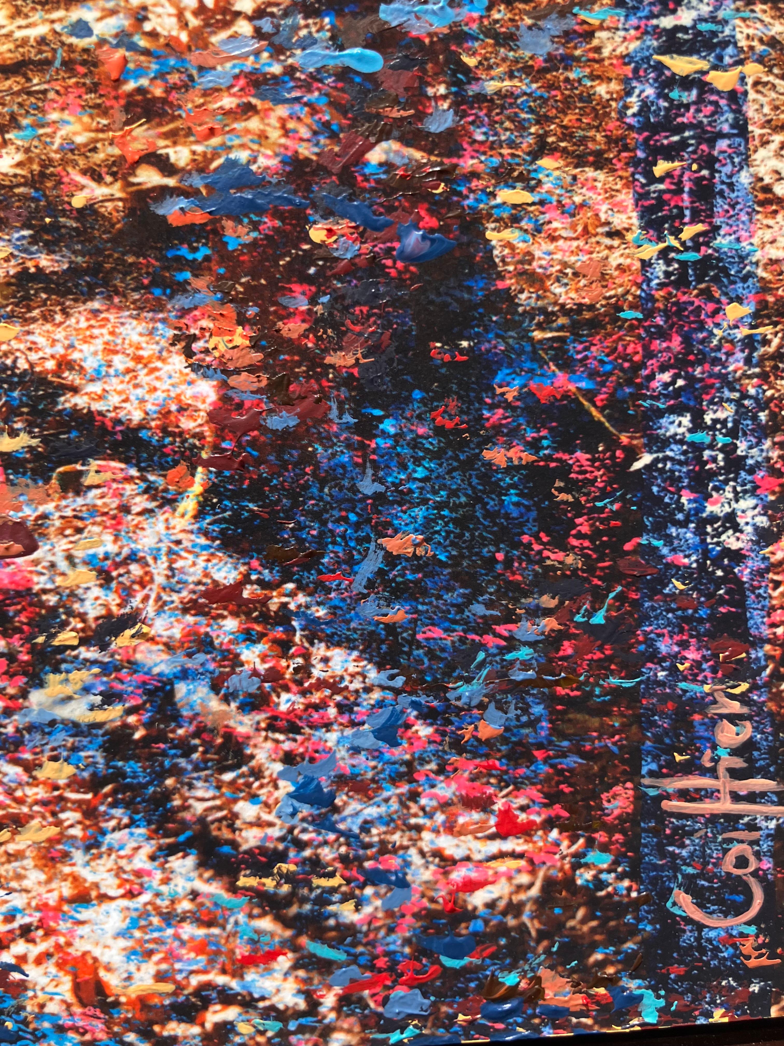 ''Emerveillement'' Oeuvre d'art unique d'une forêt en beige, rose et bleu, arbres 1