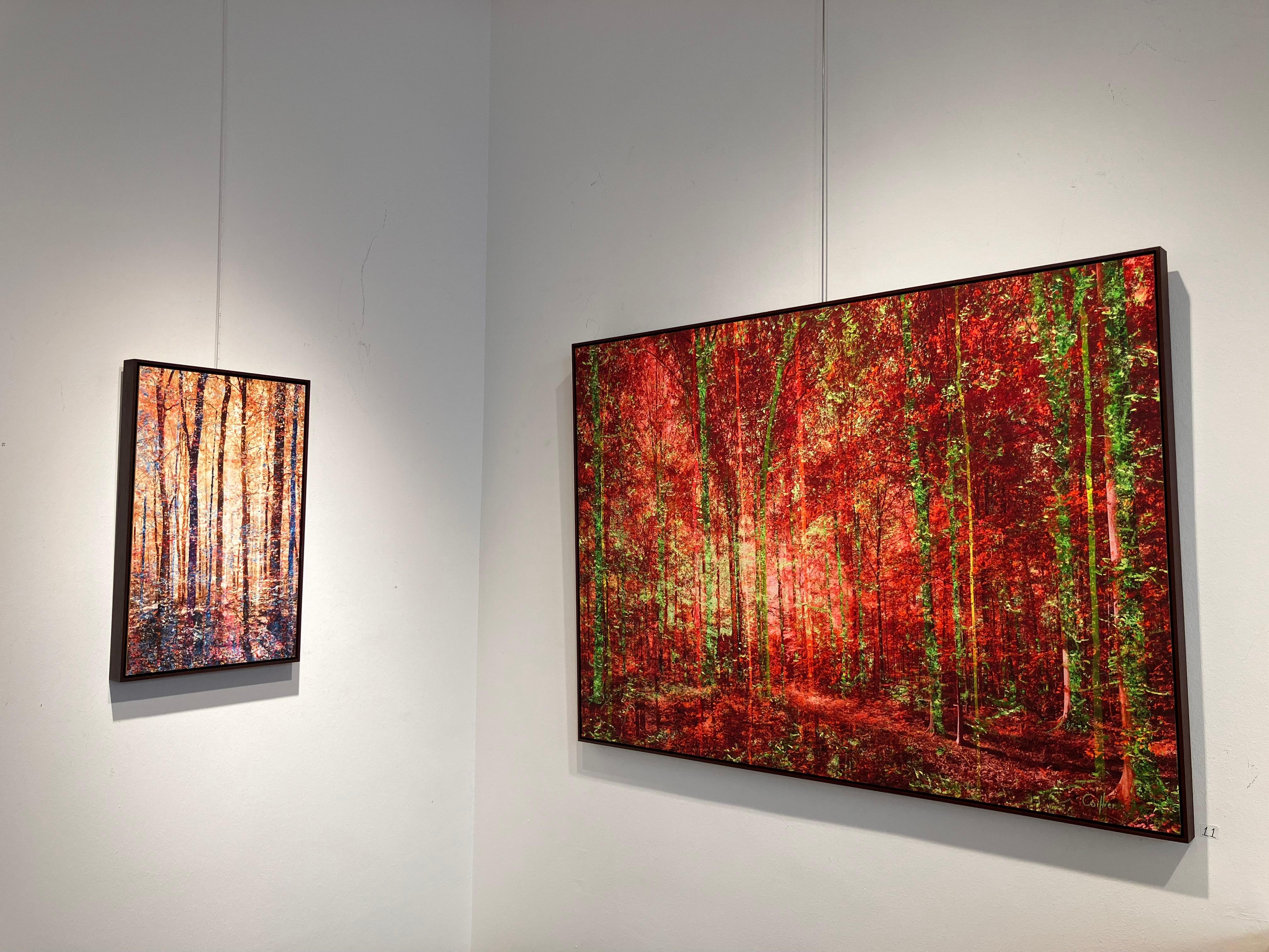 ''Emerveillement'' Oeuvre d'art unique d'une forêt en beige, rose et bleu, arbres 6