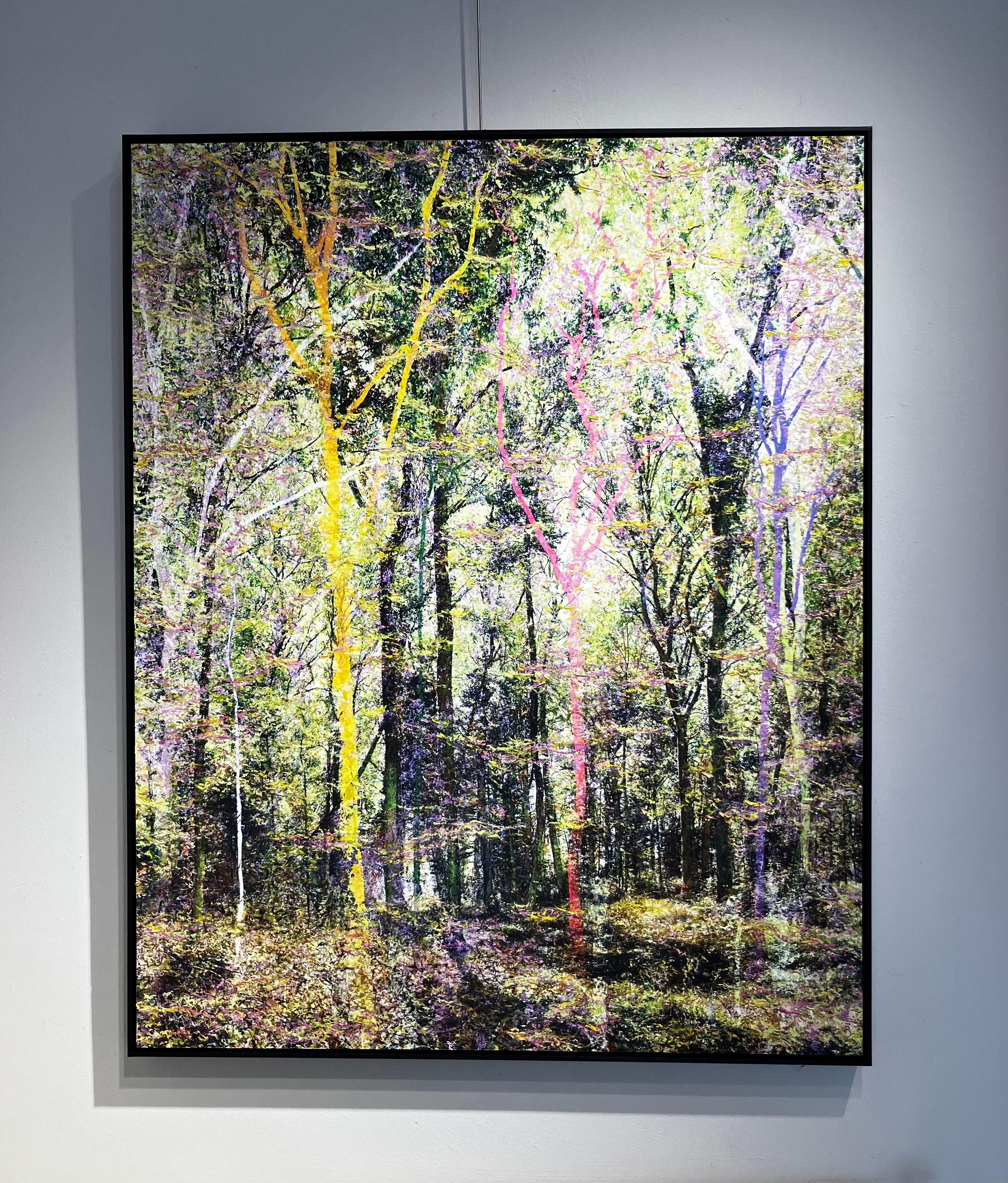 'Sweet Melody' Unique Artwork of a Forest in Yellow, Pink, Purple, Green - Contemporary Mixed Media Art by Martin Coiffier