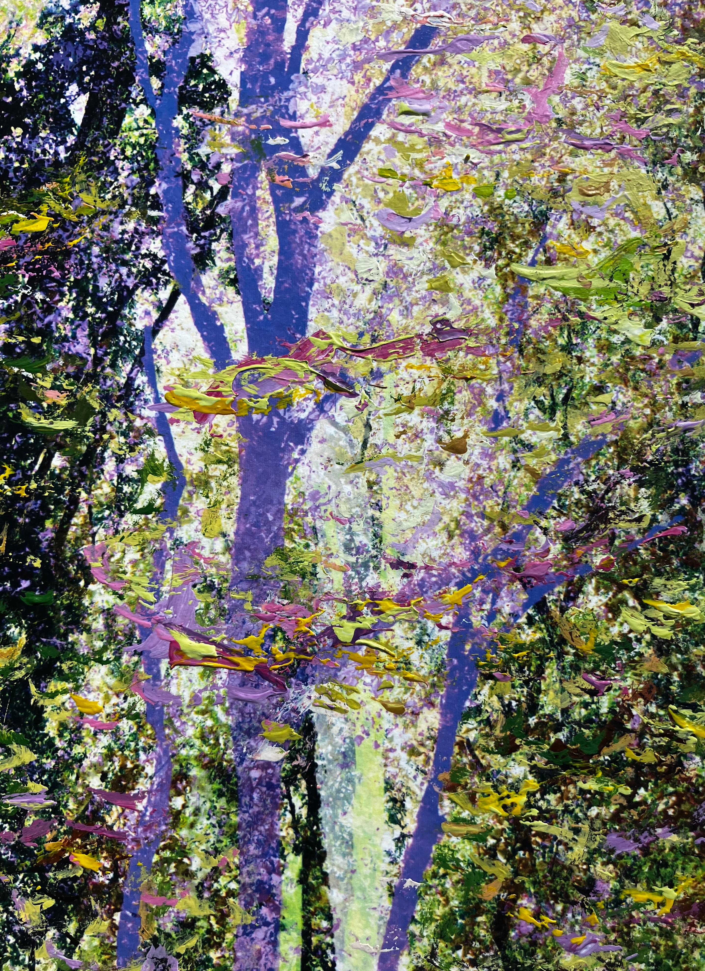 'Sweet Melody' Unique Artwork of a Forest in Yellow, Pink, Purple, Green For Sale 1
