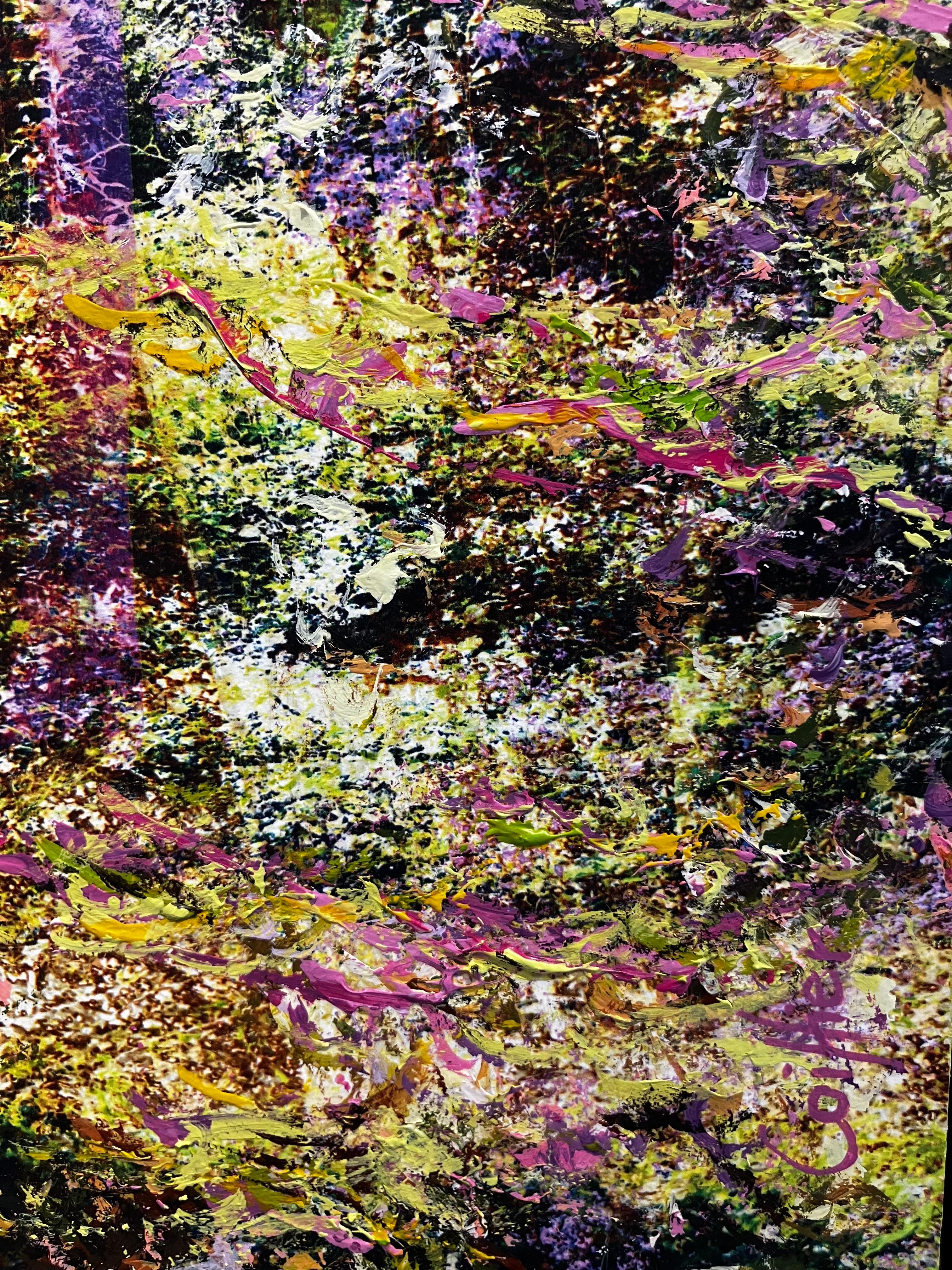 'Sweet Melody' Unique Artwork of a Forest in Yellow, Pink, Purple, Green For Sale 2