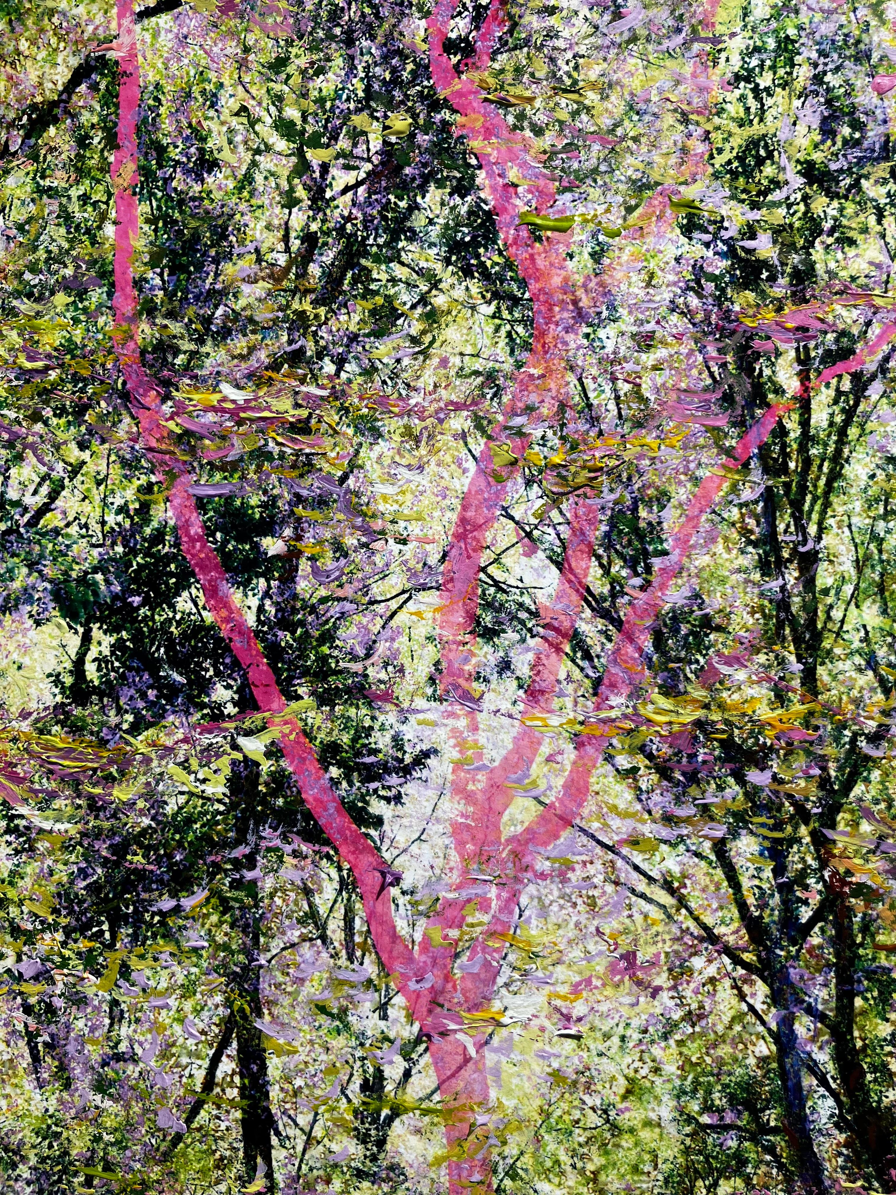 'Sweet Melody' Unique Artwork of a Forest in Yellow, Pink, Purple, Green For Sale 3