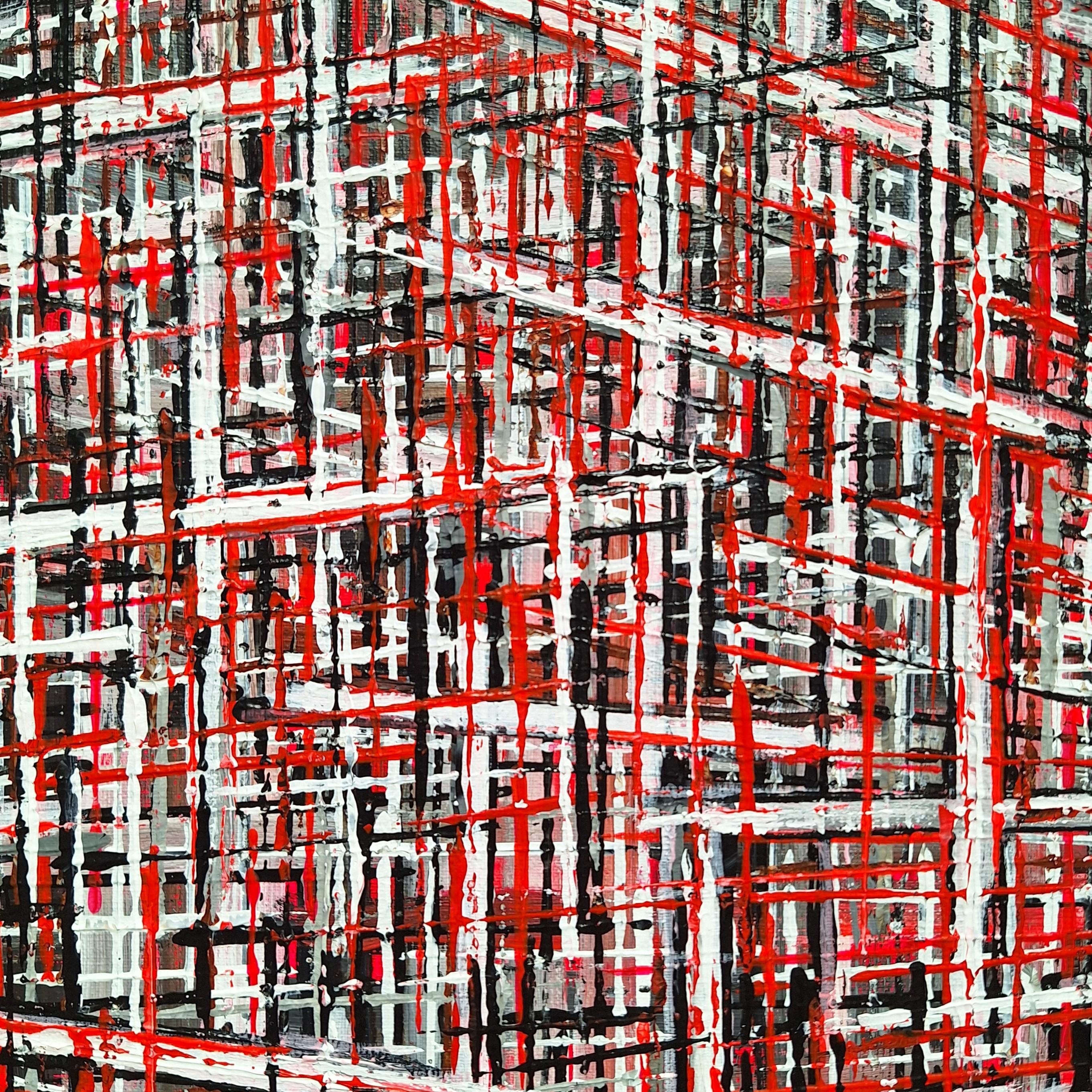 F20249 è un piccolo dipinto moderno contemporaneo unico nel suo genere, realizzato dall'artista olandese Martin Copier. Il dipinto evoca un senso di prospettiva tridimensionale anche se si tratta essenzialmente di un gioco di centinaia di pennellate