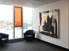 Camus, Abstract, Expressionist, Acrylic, Paint, Black, Gold, Orange, Grey