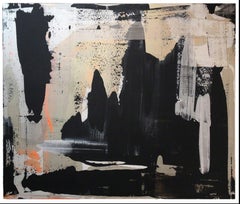 Camus, Abstract, Expressionist, Acrylic, Paint, Black, Gold, Orange, Grey