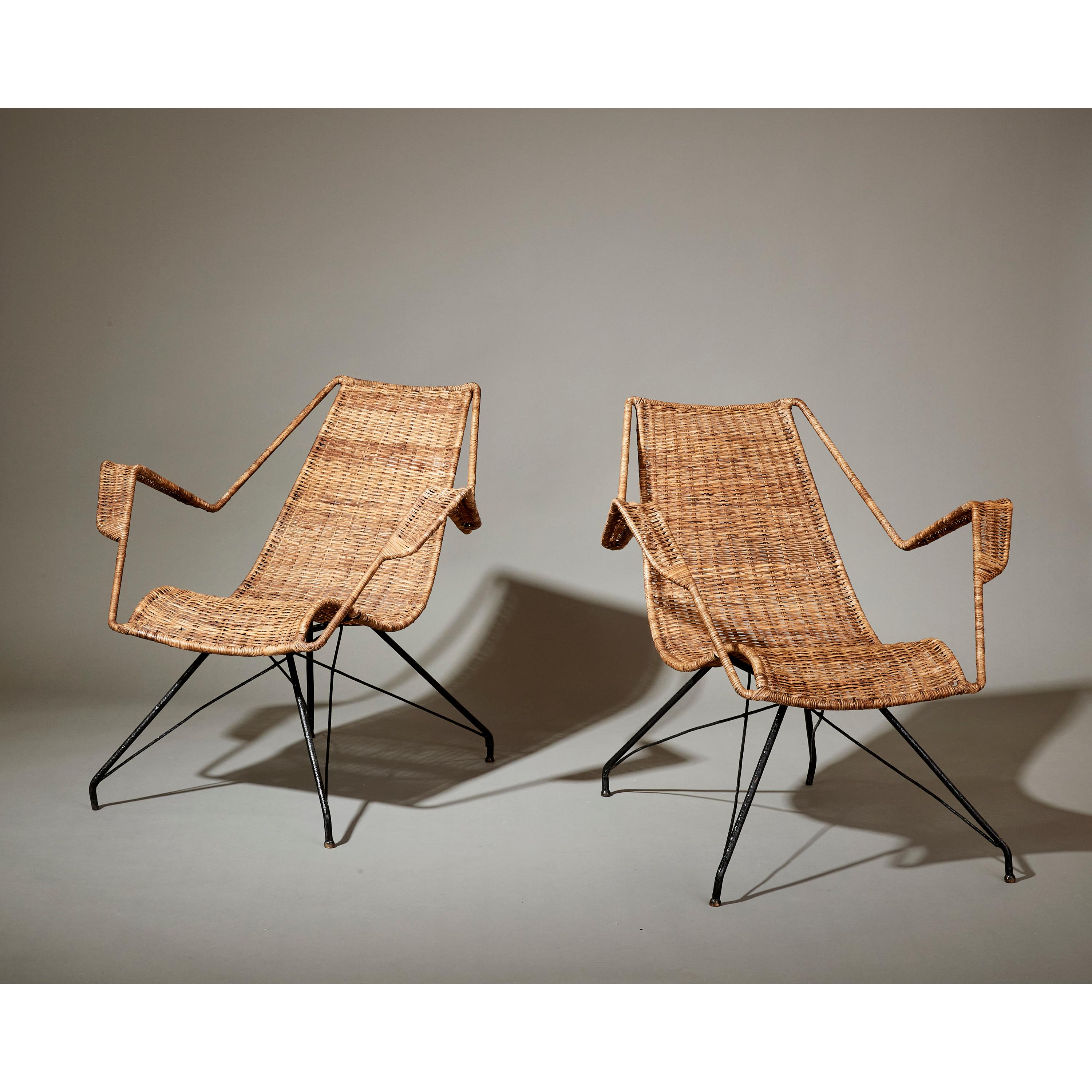 Paire de fauteuils en rotin rares Martin Eisler et Carlo Hauner, Brésil, 1950 en vente 3