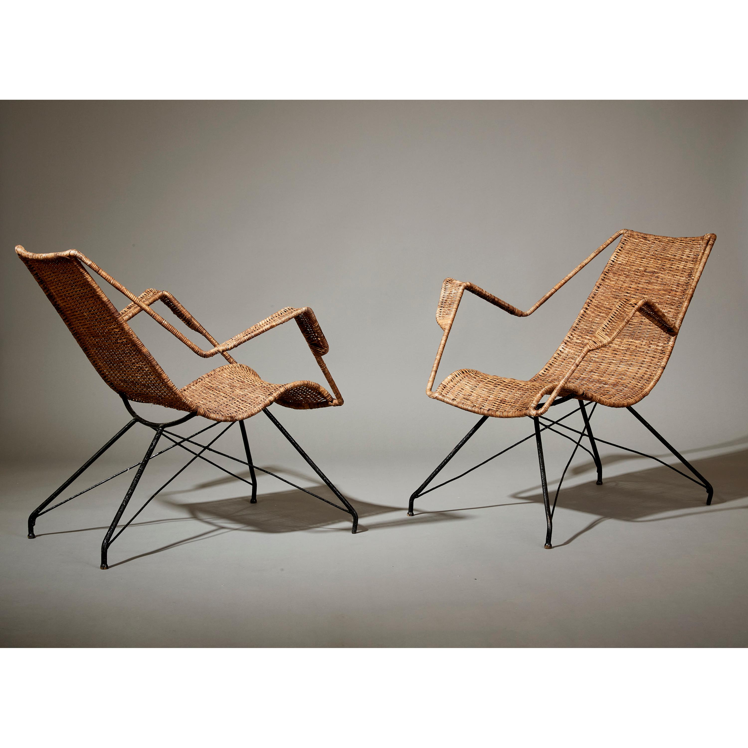 Paire de fauteuils en rotin rares Martin Eisler et Carlo Hauner, Brésil, 1950 Bon état - En vente à New York, NY
