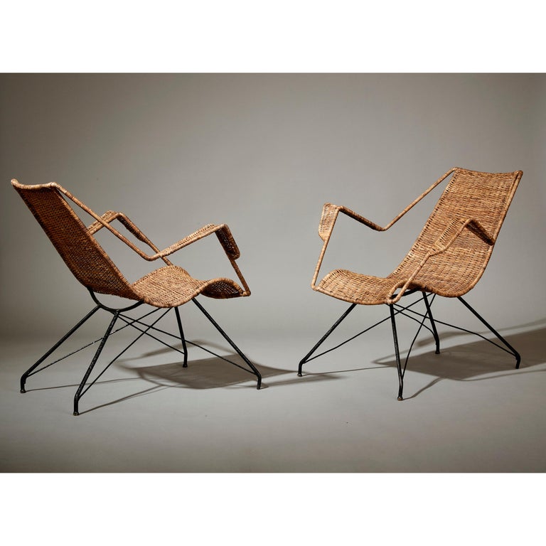 Martin Eisler and Carlo Hauner Rare Pair of Rattan Armchairs, Brazil, 1950  For Sale at 1stDibs