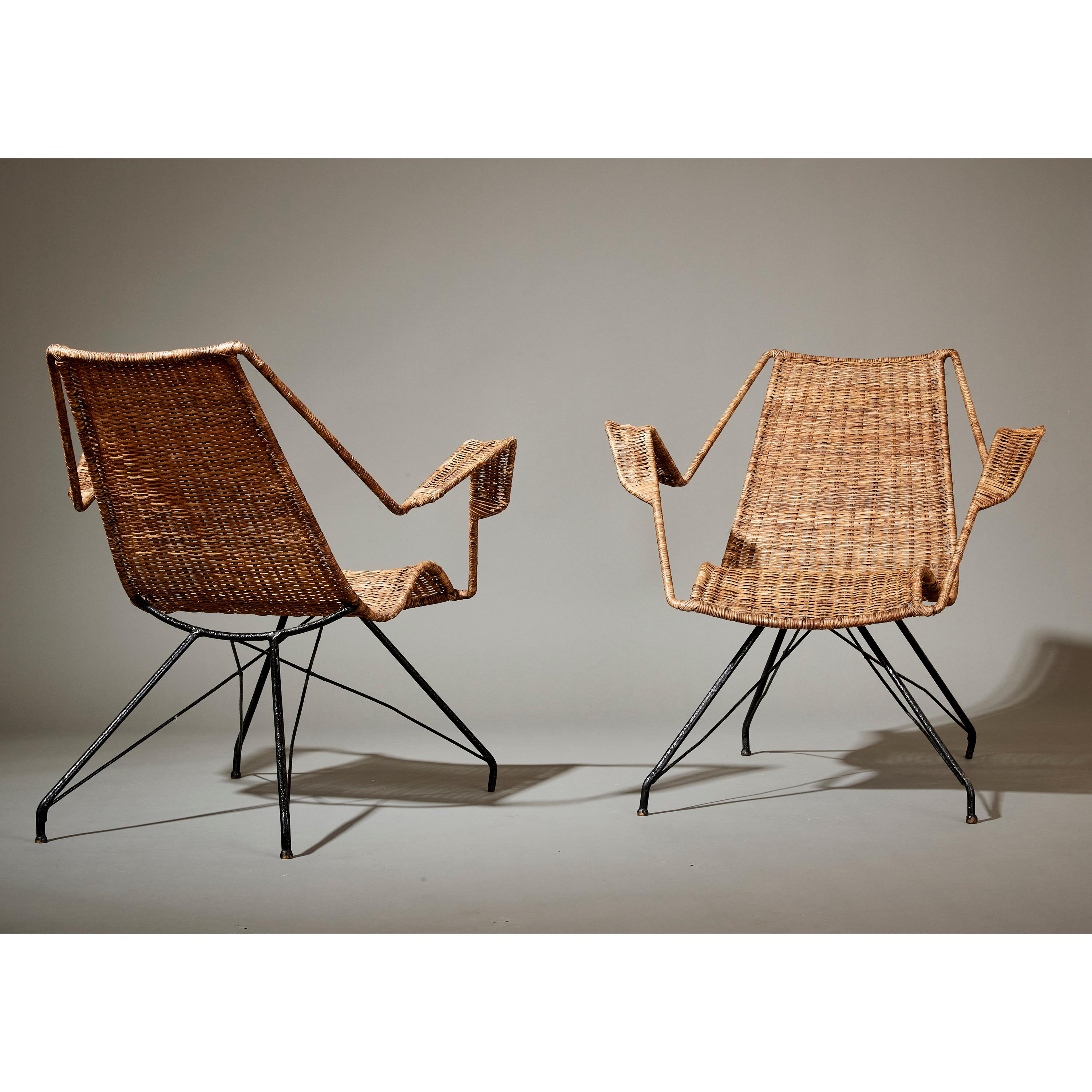 Mid-20th Century Martin Eisler and Carlo Hauner Rare Pair of Rattan Armchairs, Brazil, 1950 For Sale