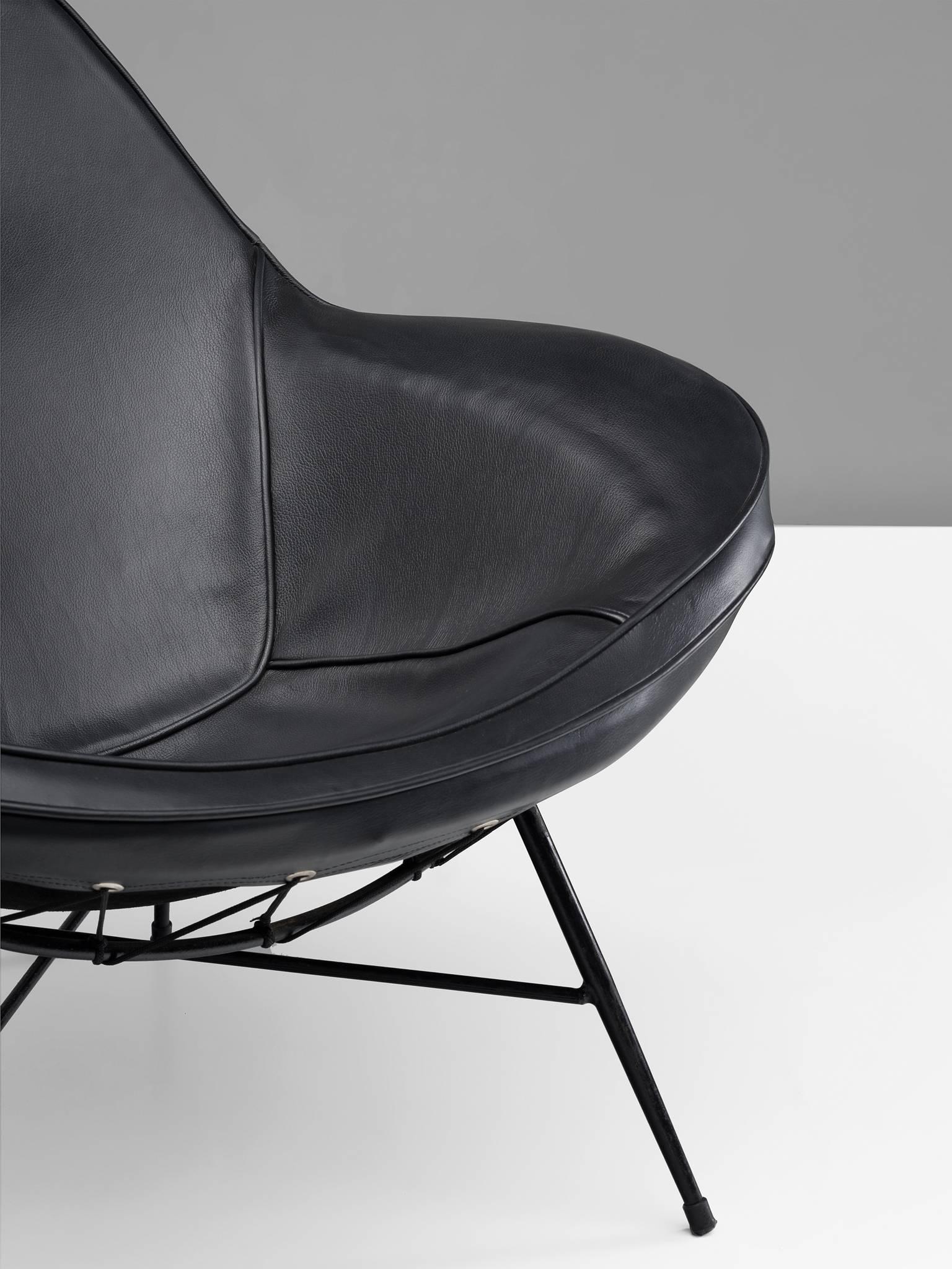 Martin Eisler Armchair in Steel and Leather In Excellent Condition In Waalwijk, NL