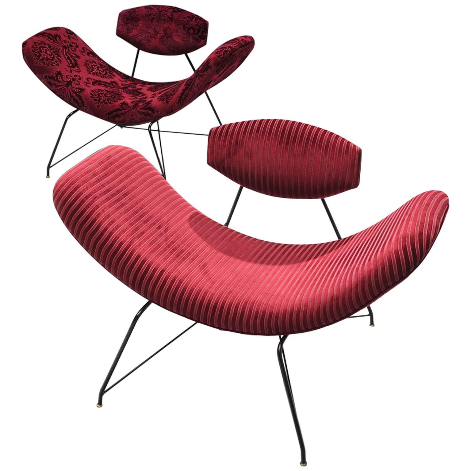 Martin Eisler Armchairs in Red Velvet