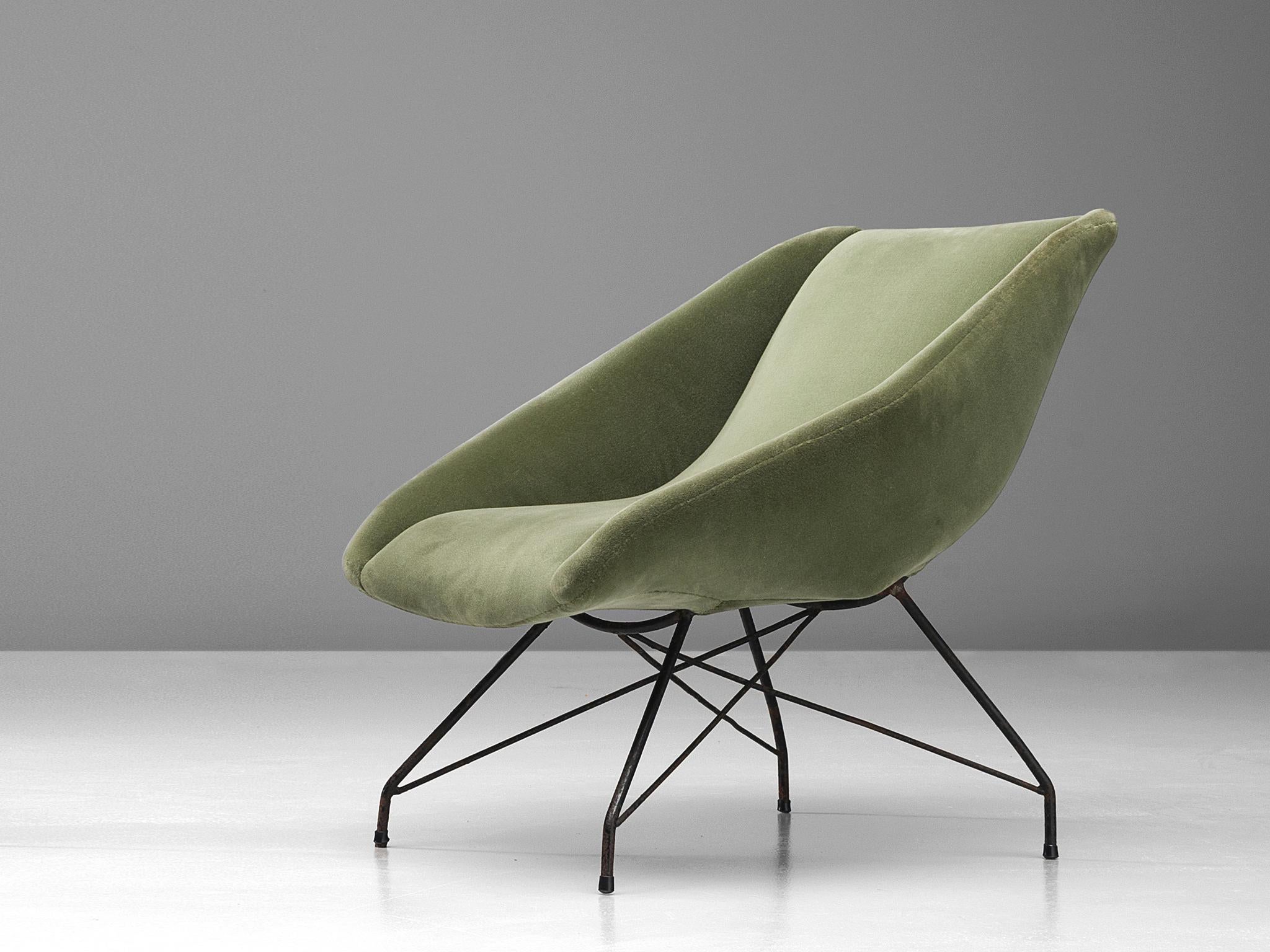 Mid-Century Modern Martin Eisler & Carlo Hauner Green Velvet Lounge Chair