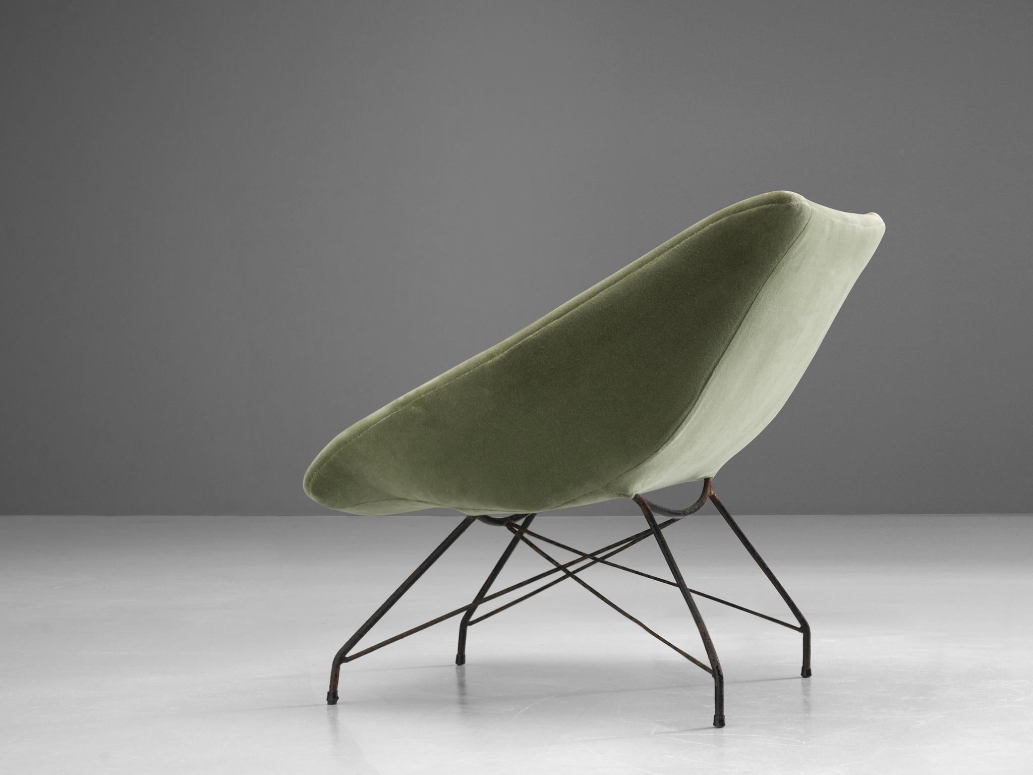 Brazilian Martin Eisler & Carlo Hauner Green Velvet Lounge Chair