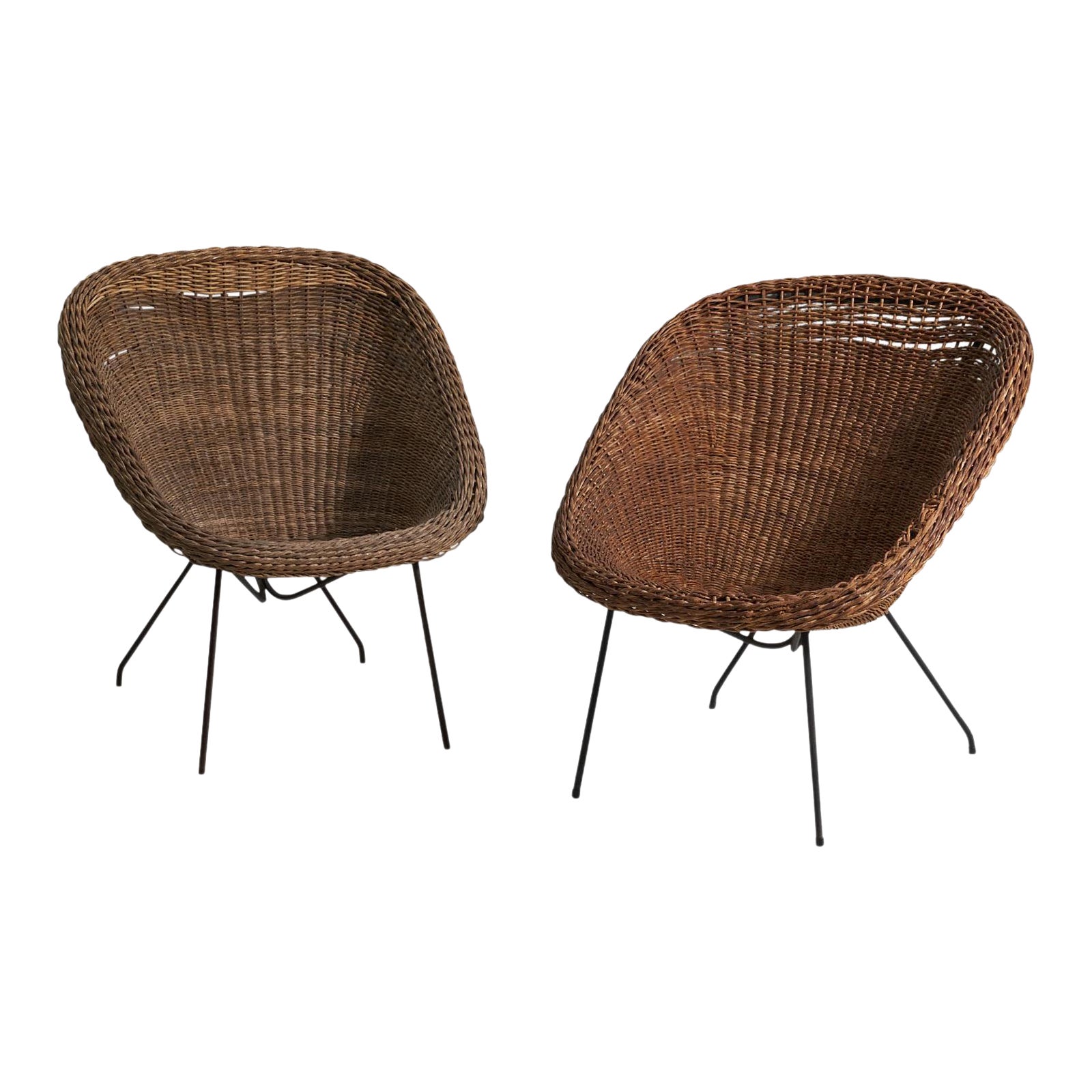 Martin Eisler Carlo Hauner, Lounge Chairs, Rattan, Steel, Forma, Brazil, c. 1955