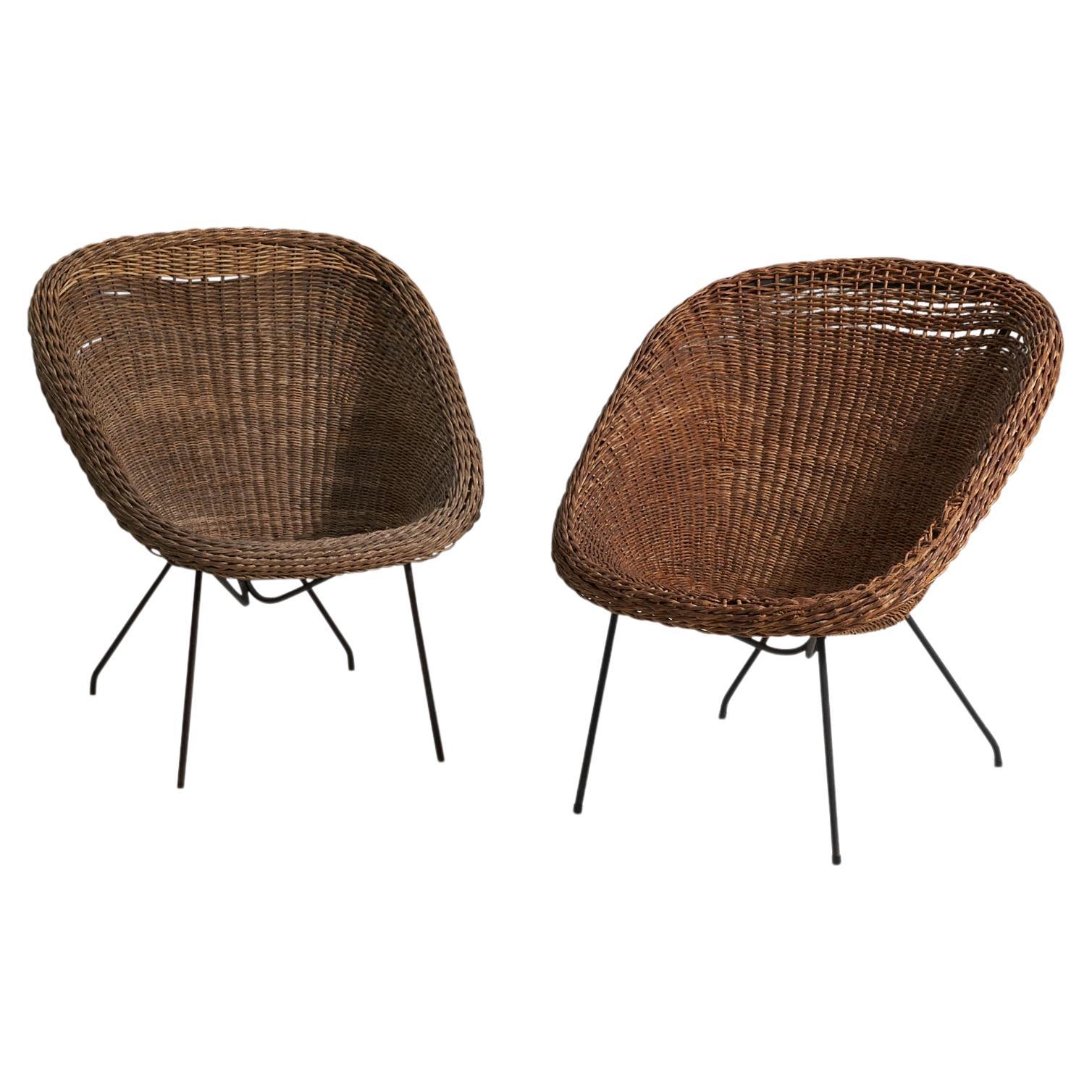 Martin Eisler Carlo Hauner, Lounge Chairs, Rattan, Steel, Forma, Brazil, c. 1955