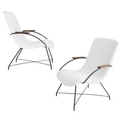 Martin Eisler & Carlo Hauner Midcentury Brazilian Armchairs White Fabric Metal