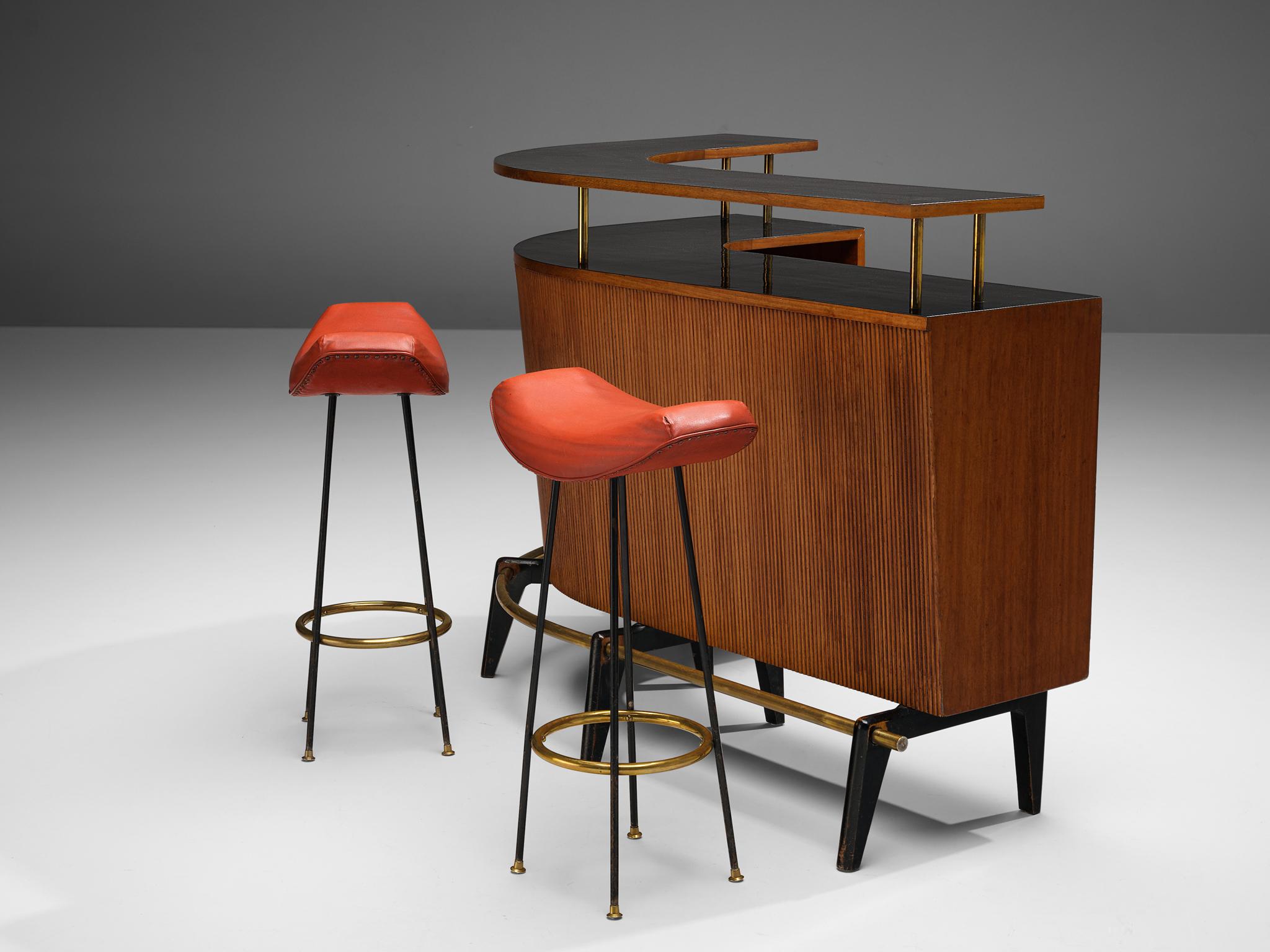 Martin Eisler for Forma Pair of Bar Stools in Red Leather 3