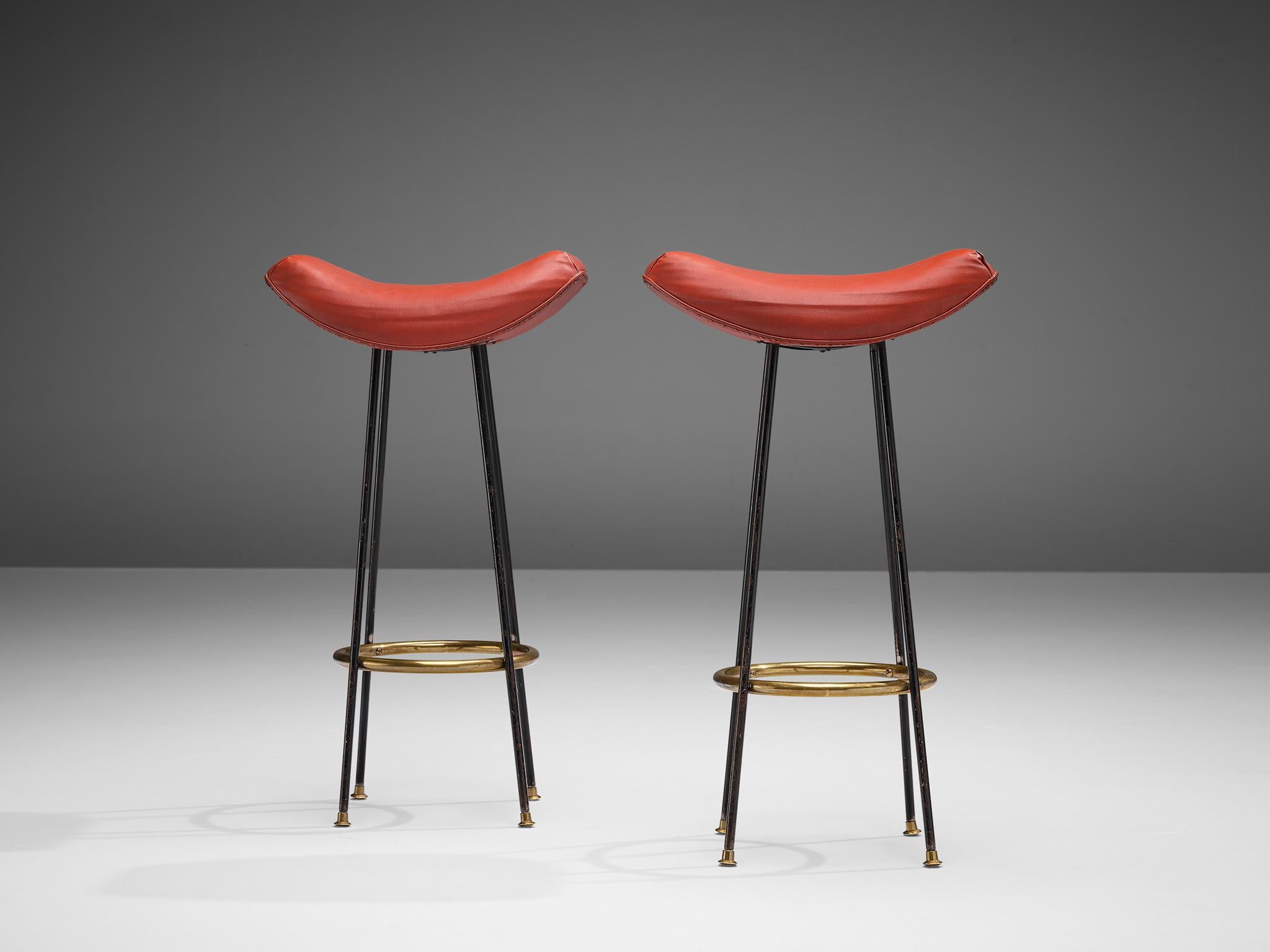 Brazilian Martin Eisler for Forma Pair of Bar Stools in Red Leather