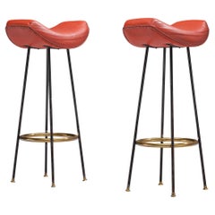 Martin Eisler for Forma Pair of Bar Stools in Red Leather