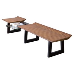 Martin Eisler, Banco grande con asiento de madera policromada y tapa de cristal tallado