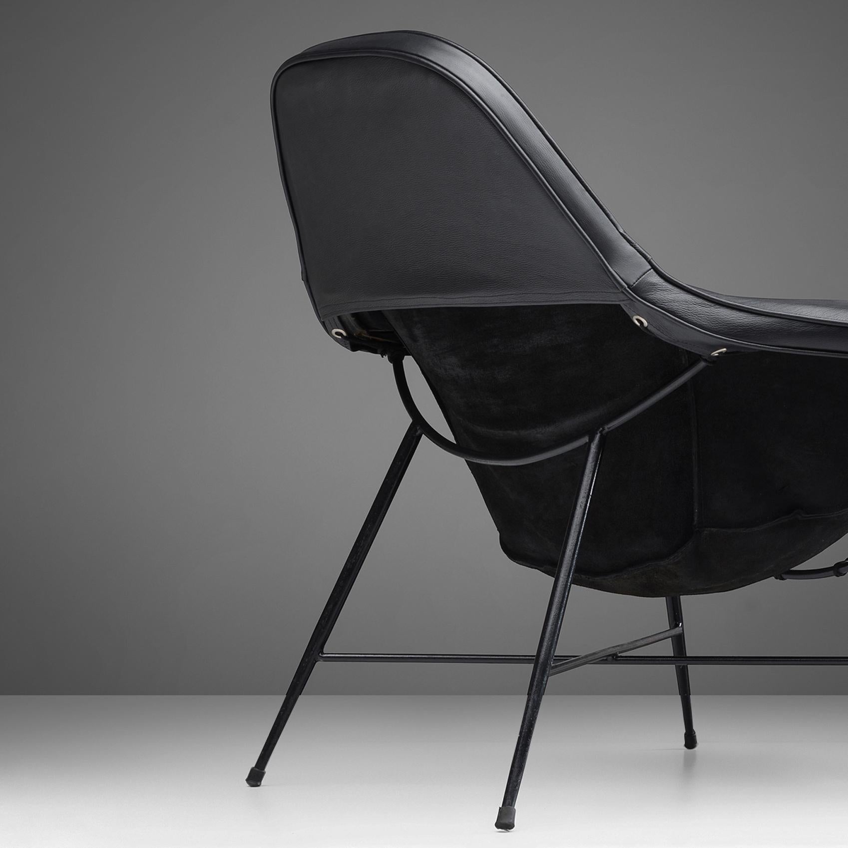 Mid-Century Modern Martin Eisler Lounge Chair in Black Leather For Sale