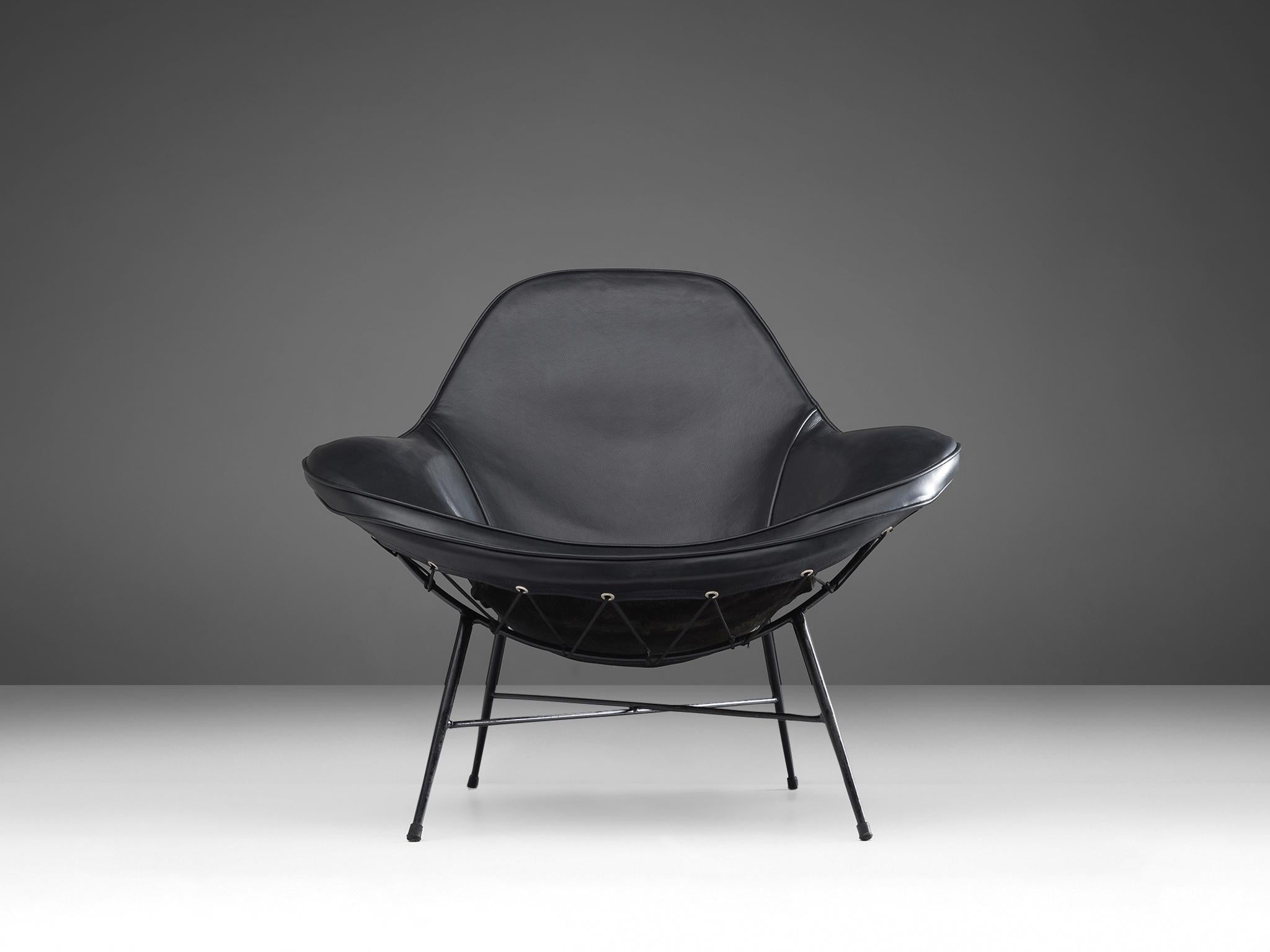 Brazilian Martin Eisler Lounge Chair in Black Leather For Sale