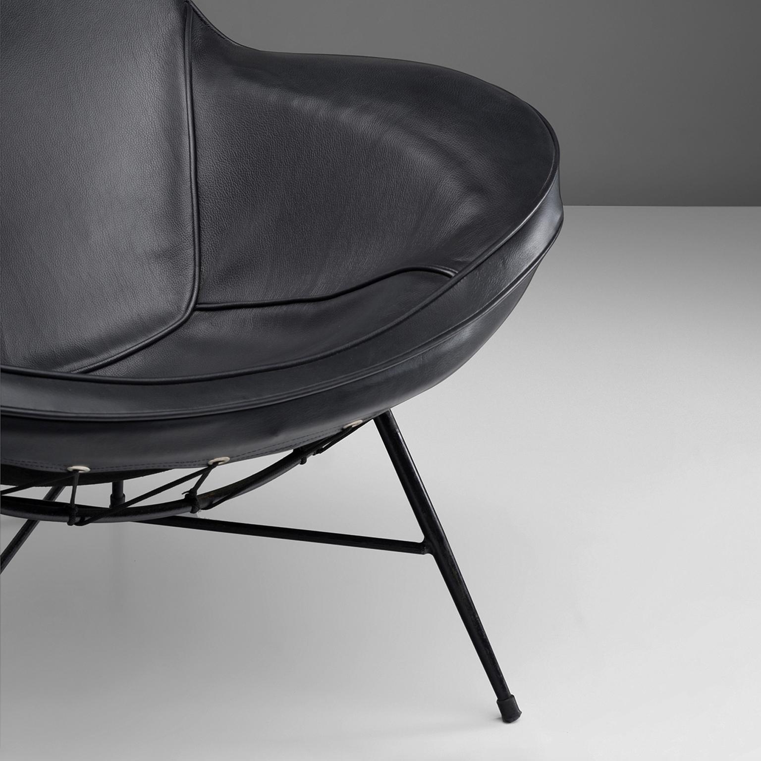 Martin Eisler Lounge Chair in Black Leather For Sale 1