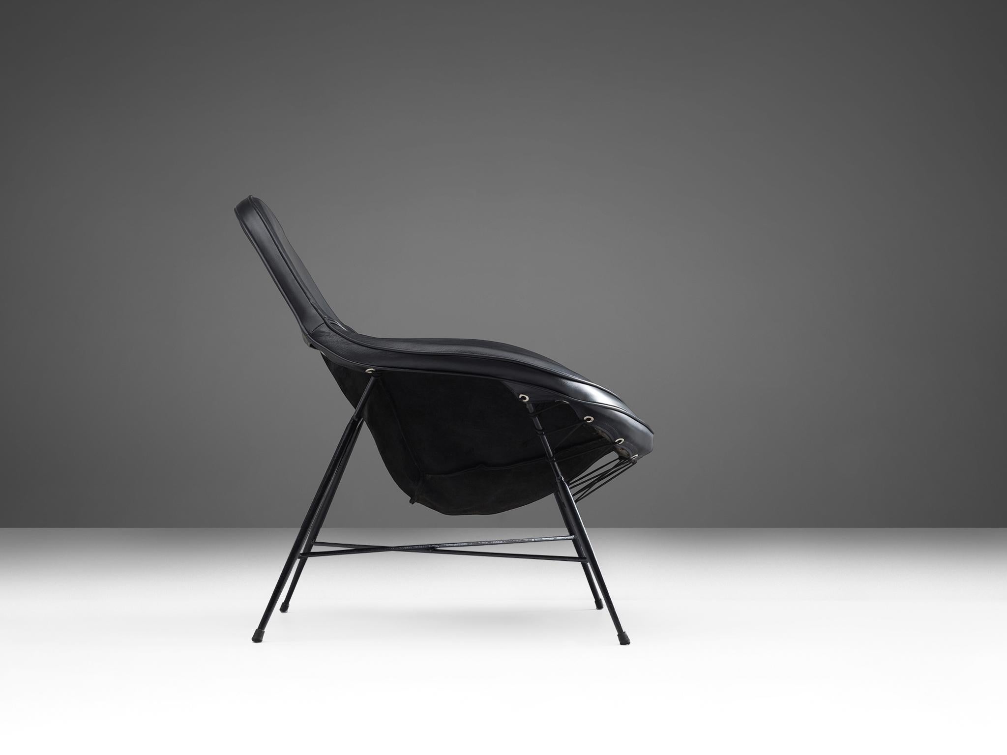 Martin Eisler Lounge Chair in Black Leather For Sale 2