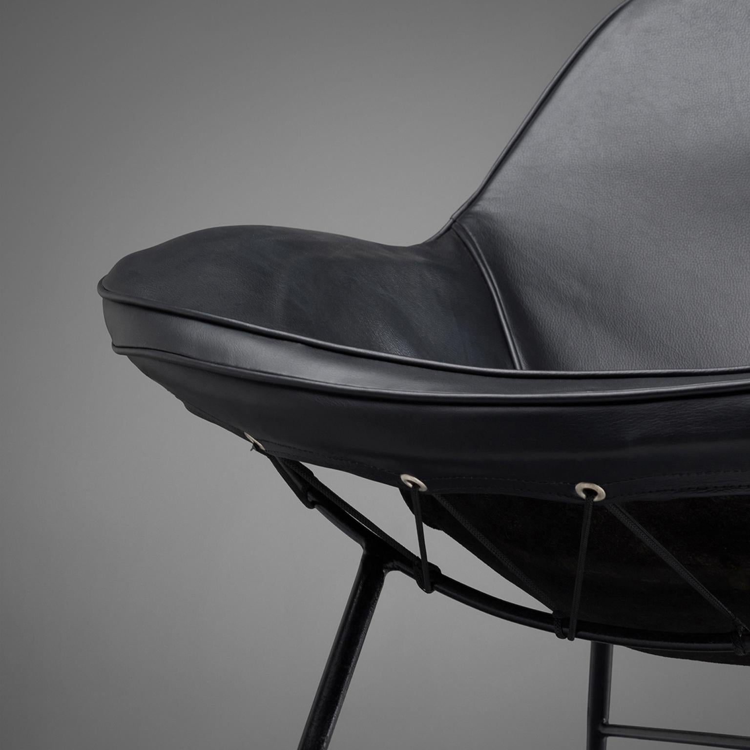 Martin Eisler Lounge Chair in Black Leather For Sale 3