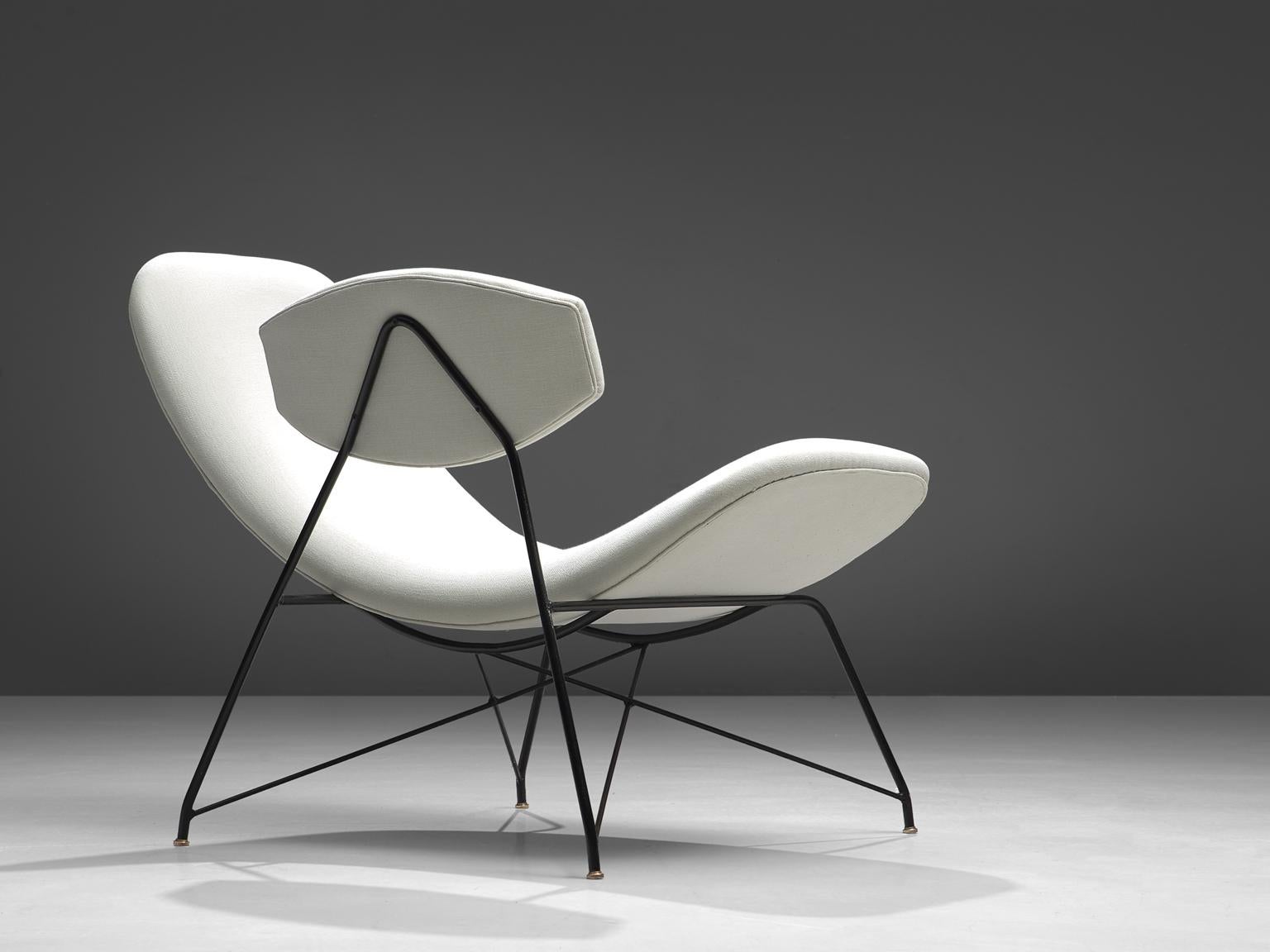 Mid-Century Modern Martin Eisler Reversible Chair Reupholstered in White Linen