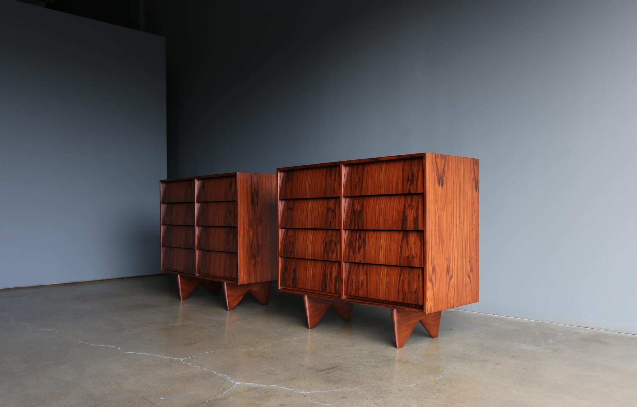 Martin Eisler Rosewood Pair of Chest for Forma, Brazil, circa 1955. This pair has been expertly restored.