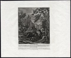 A hunting scene print with a wild duck trap by Ridinger - Engraving - 18th c