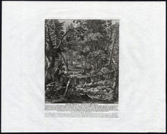 Antique hunting scene print with a deer trap by Ridinger - Engraving - 18th c