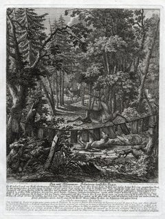 Antique hunting scene print with a deer trap by Ridinger - Engraving - 18th c