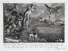 Antique hunting scene print with a swan by Ridinger - Engraving - 18th century