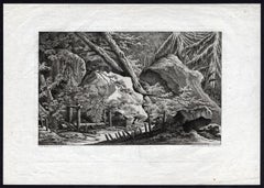 Antique hunting scene print with a wolve by Ridinger - Engraving - 18th century