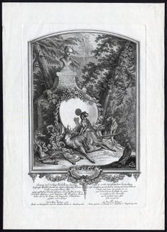 Antique print showing Selene and a hunting dog by Ridinger - Engraving - 18th c