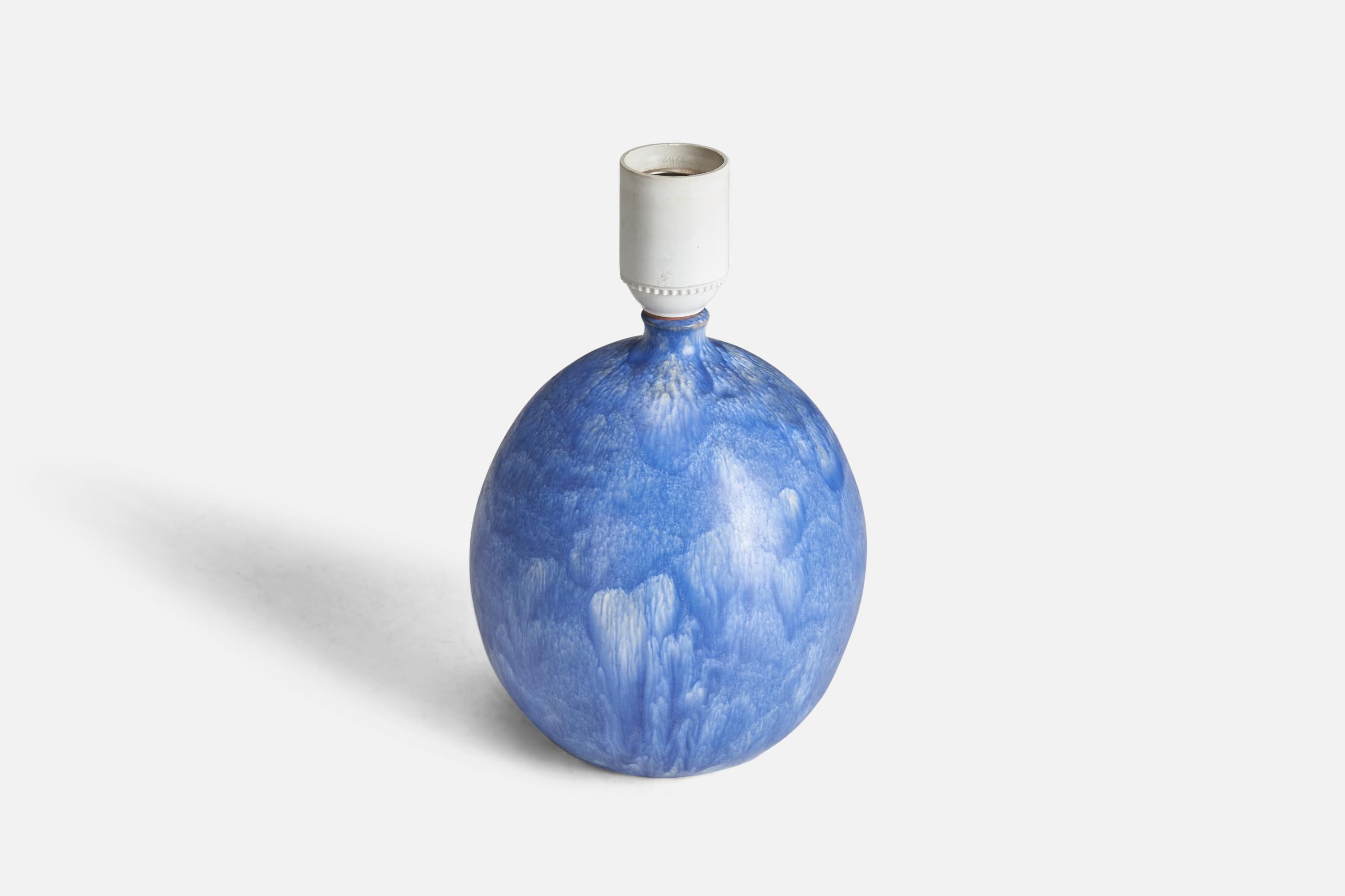 Mid-Century Modern Martin Flodén, Table Lamp, Blue-Glazed Stoneware, Sweden, 1970s