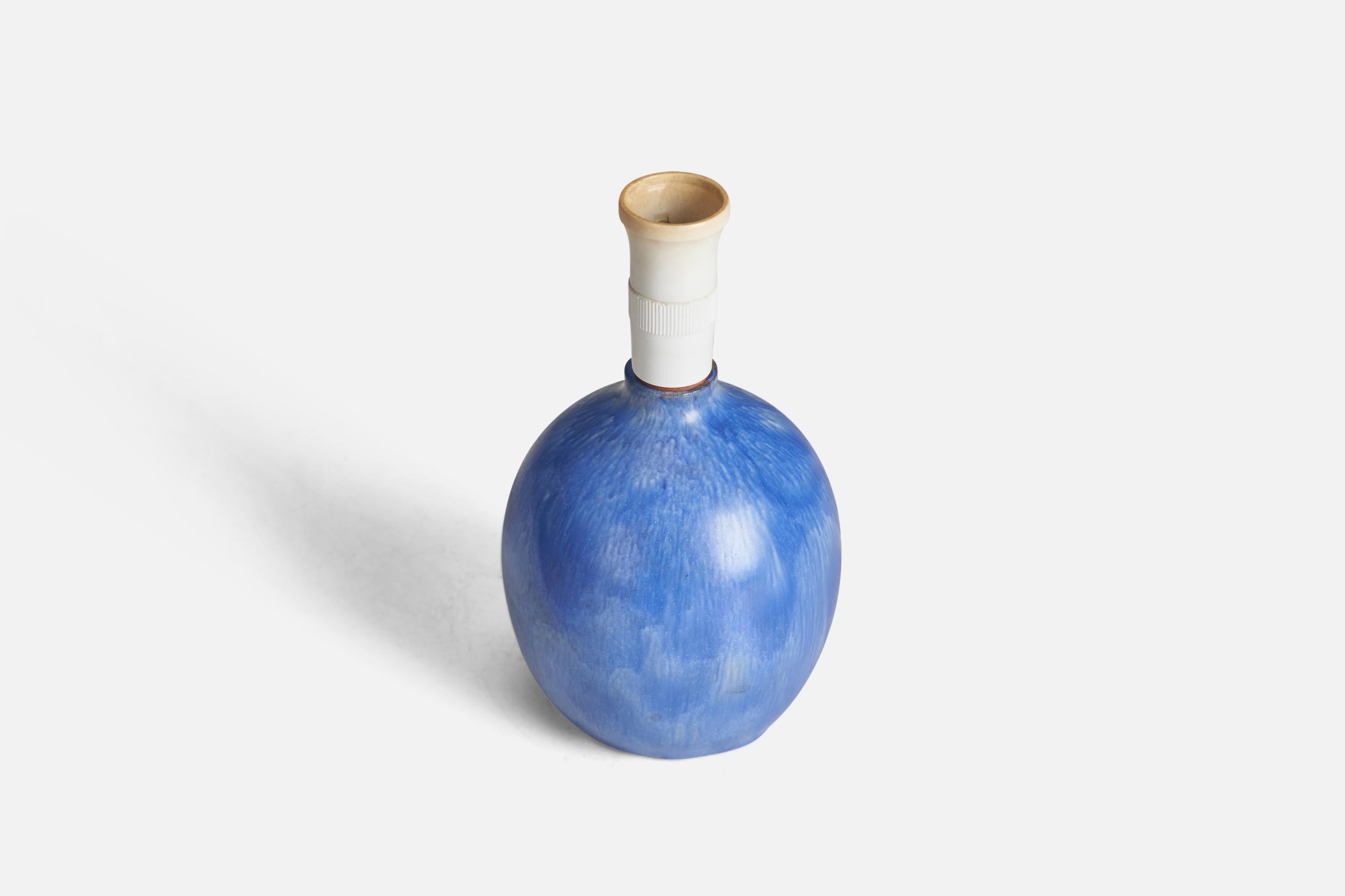 Mid-Century Modern Martin Flodén, Table Lamp, Blue-Glazed Stoneware, Sweden, 1970s For Sale