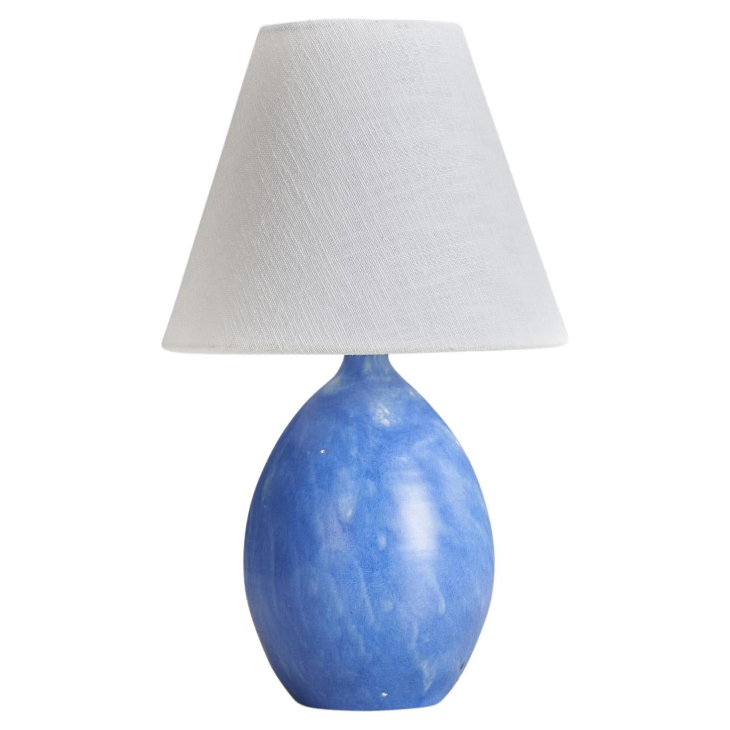 Martin Flodén, Table Lamp, Blue-Glazed Stoneware, Sweden, 1970s For Sale