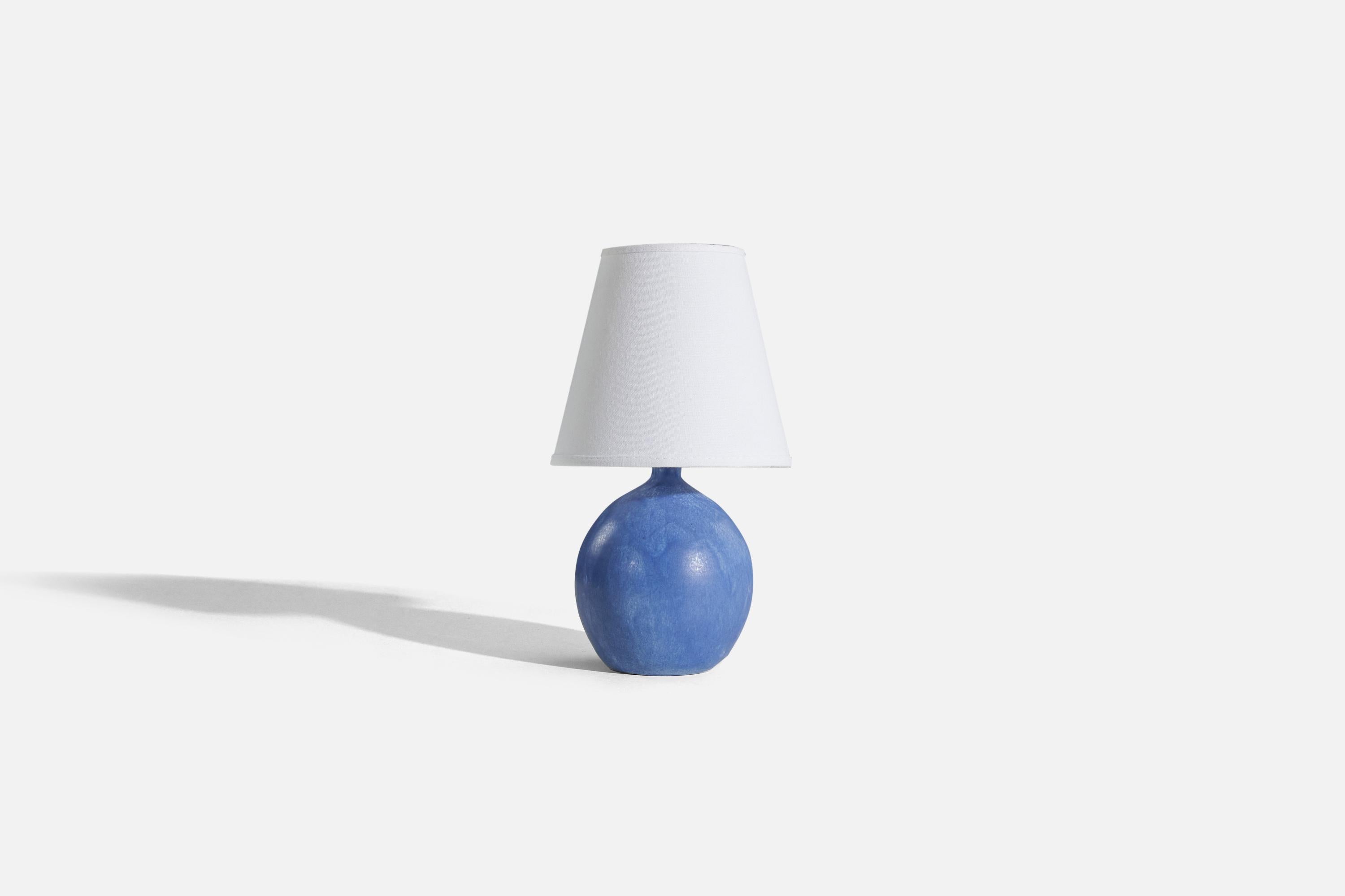 Mid-Century Modern Martin Flodén, Table Lamp, Blue Stoneware, Artist's Studio Arvika, Sweden, 1940s