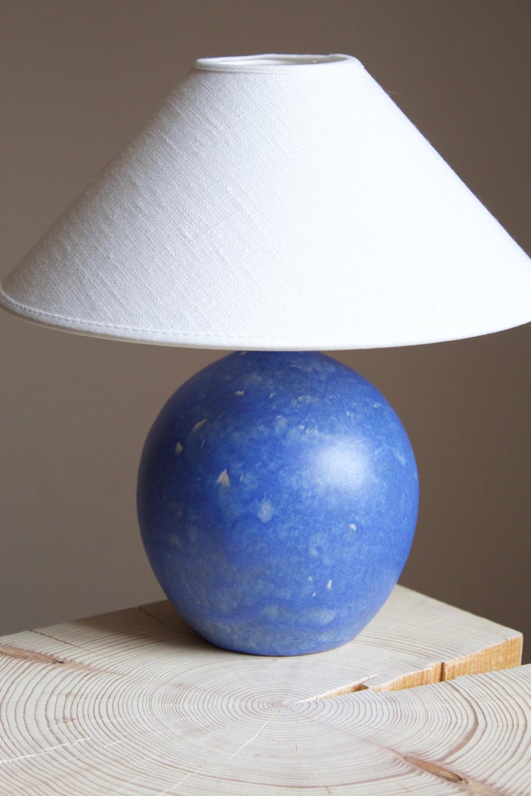 Mid-Century Modern Martin Flodén, Table Lamp, Blue Stoneware, Artist's Studio Arvika, Sweden, 1940s For Sale