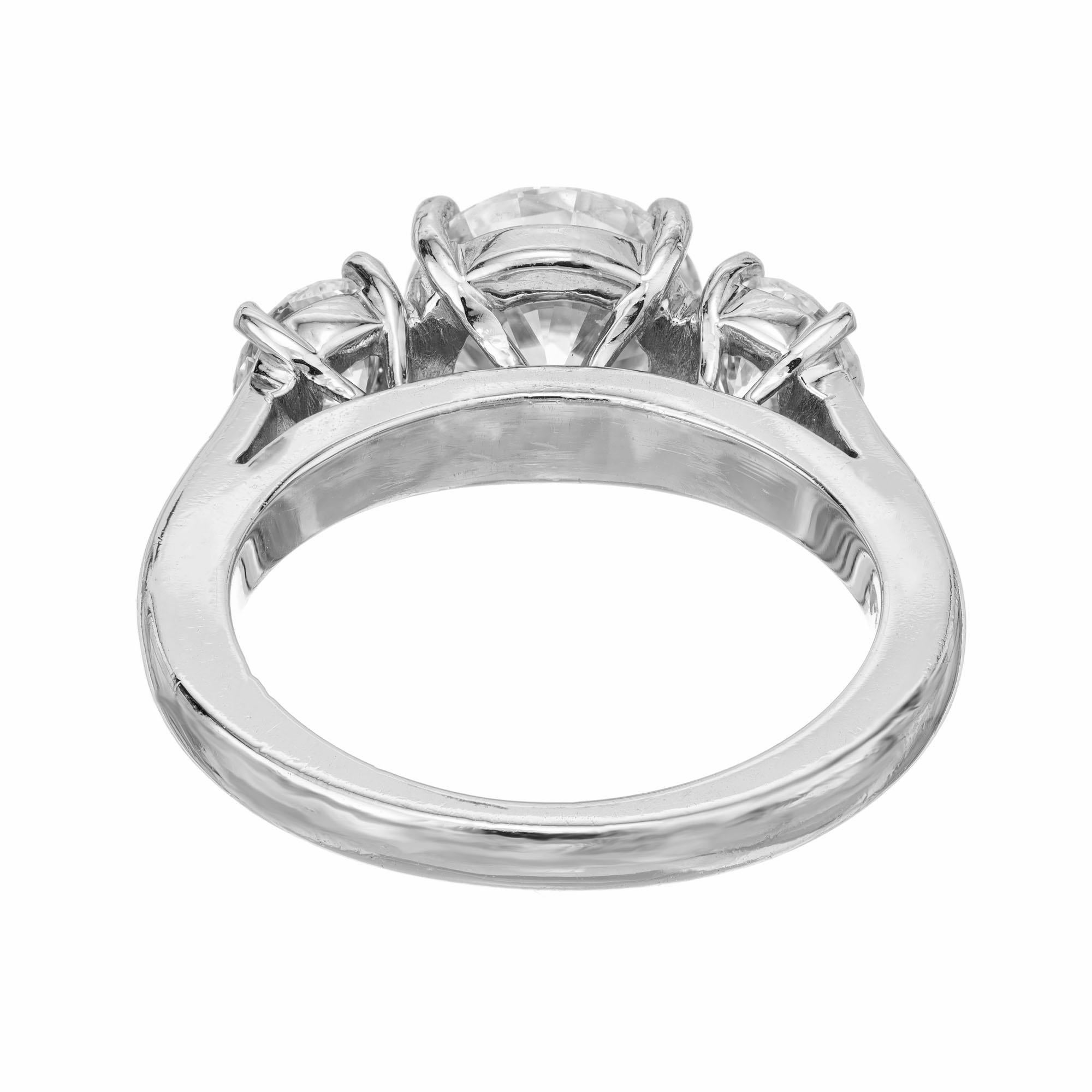 Round Cut Martin Flyer GIA 1.52 Carat Diamond Platinum Three-Stone Engagement Ring For Sale