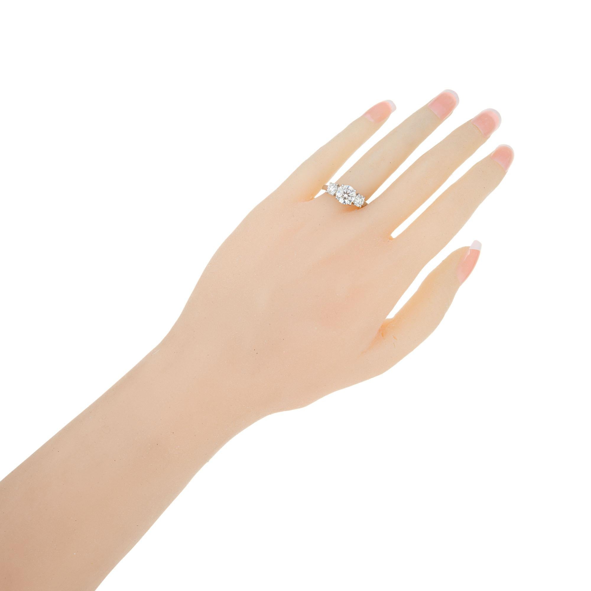 Women's Martin Flyer GIA 1.52 Carat Diamond Platinum Three-Stone Engagement Ring For Sale