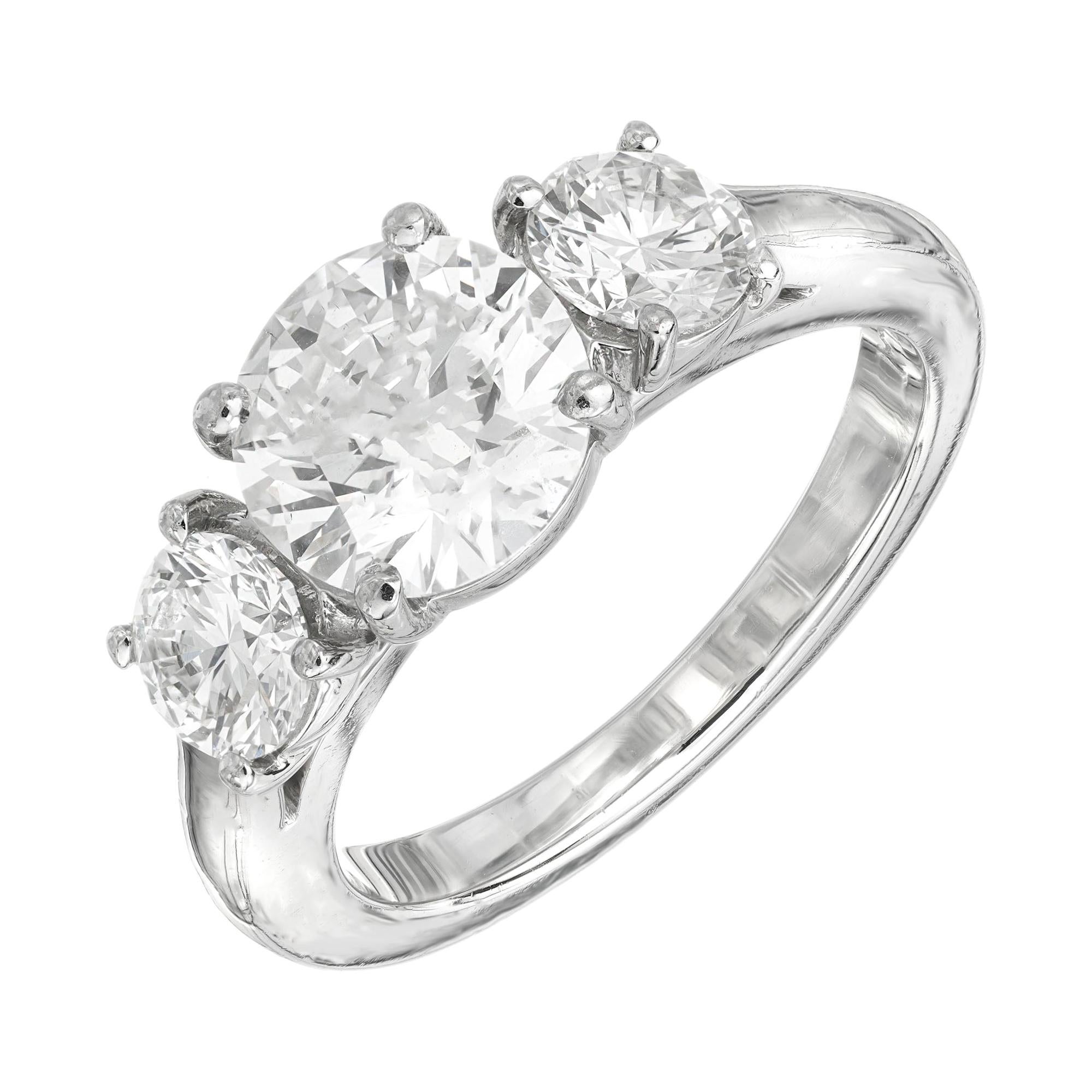 Martin Flyer GIA 1.52 Carat Diamond Platinum Three-Stone Engagement Ring For Sale