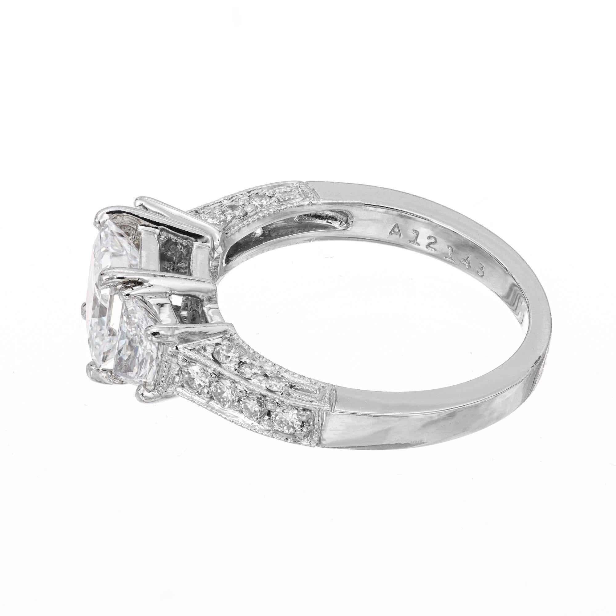 Radiant Cut Martin Flyer GIA Cert 1.22 Carat Diamond Platinum Three-Stone Engagement Ring For Sale